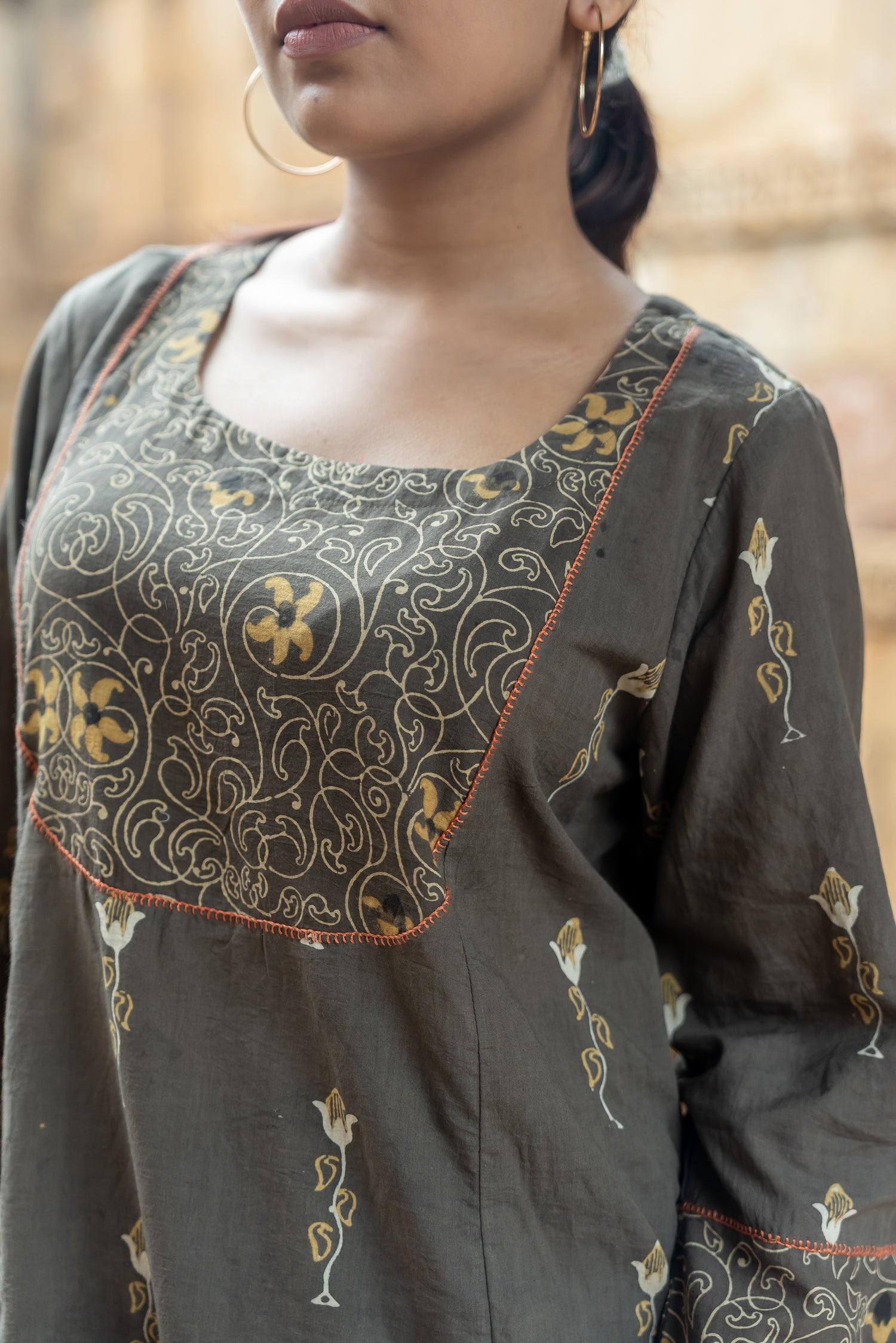 Ekatra Block Print Mull Cotton Brown Kurta | Ray Ethnic
