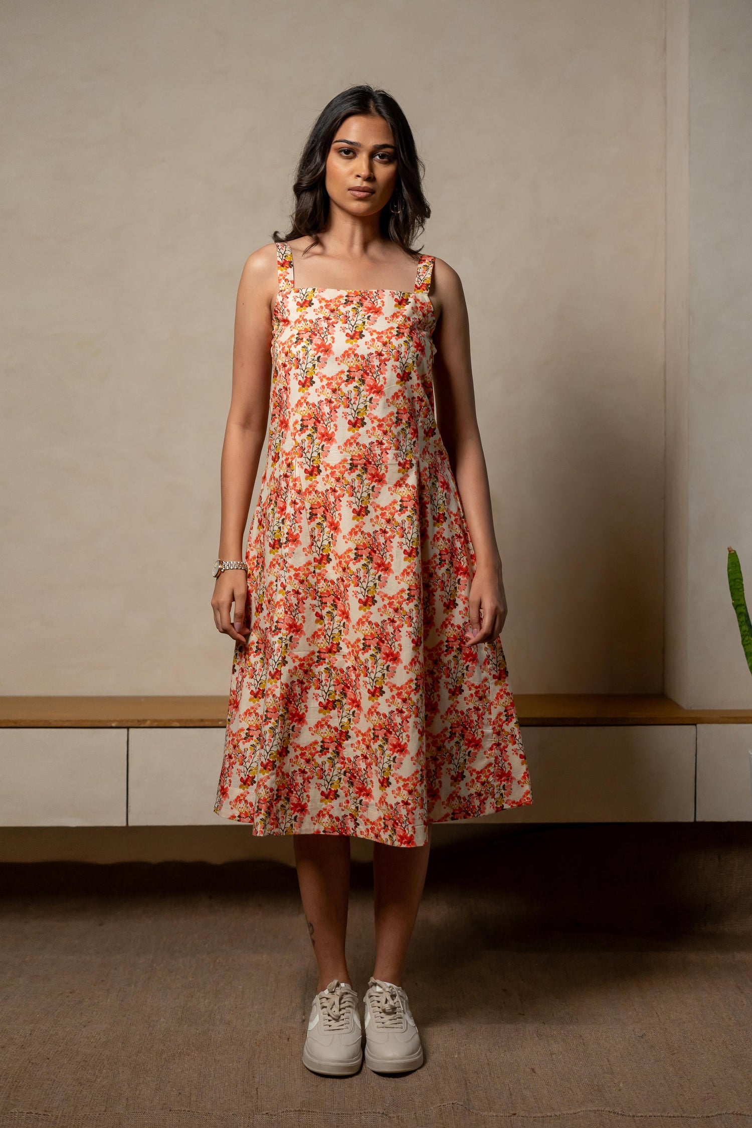 Aabha Red Printed Cotton Dress | Ray-ethnic