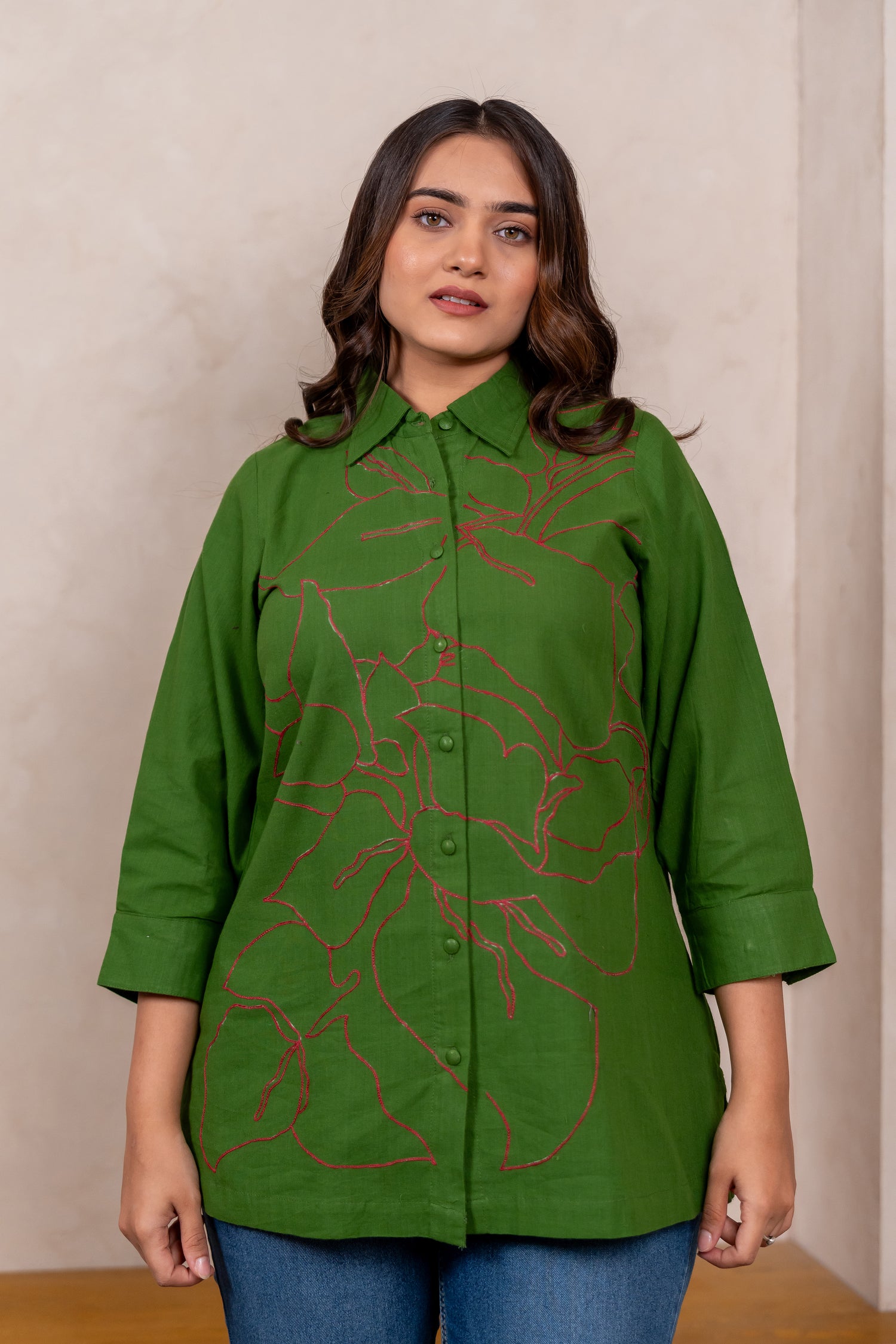 Ari Embroidery Shirt in Bright Green – Sutra