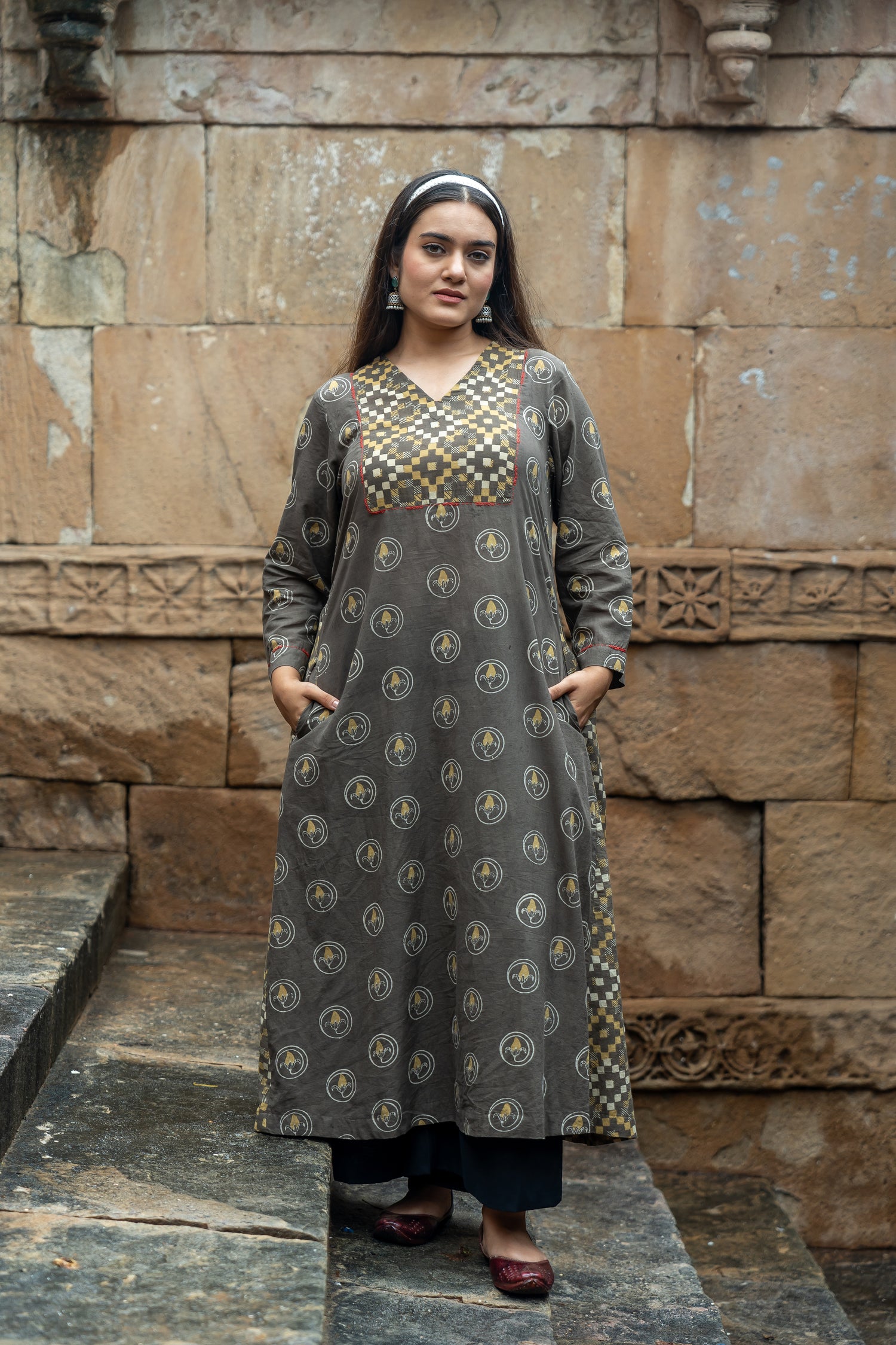 Ray Ethnic Ekatra Collection Dual Print Block Print Mull Cotton Kurta – Brown
