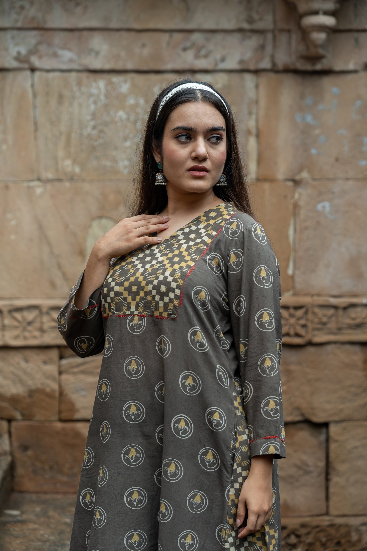 Ray Ethnic Ekatra Collection Dual Print Block Print Mull Cotton Kurta – Brown