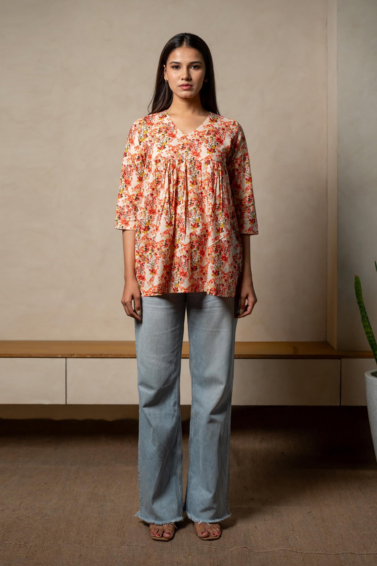 Aabha Red Printed Cotton Top | Ray-ethnic