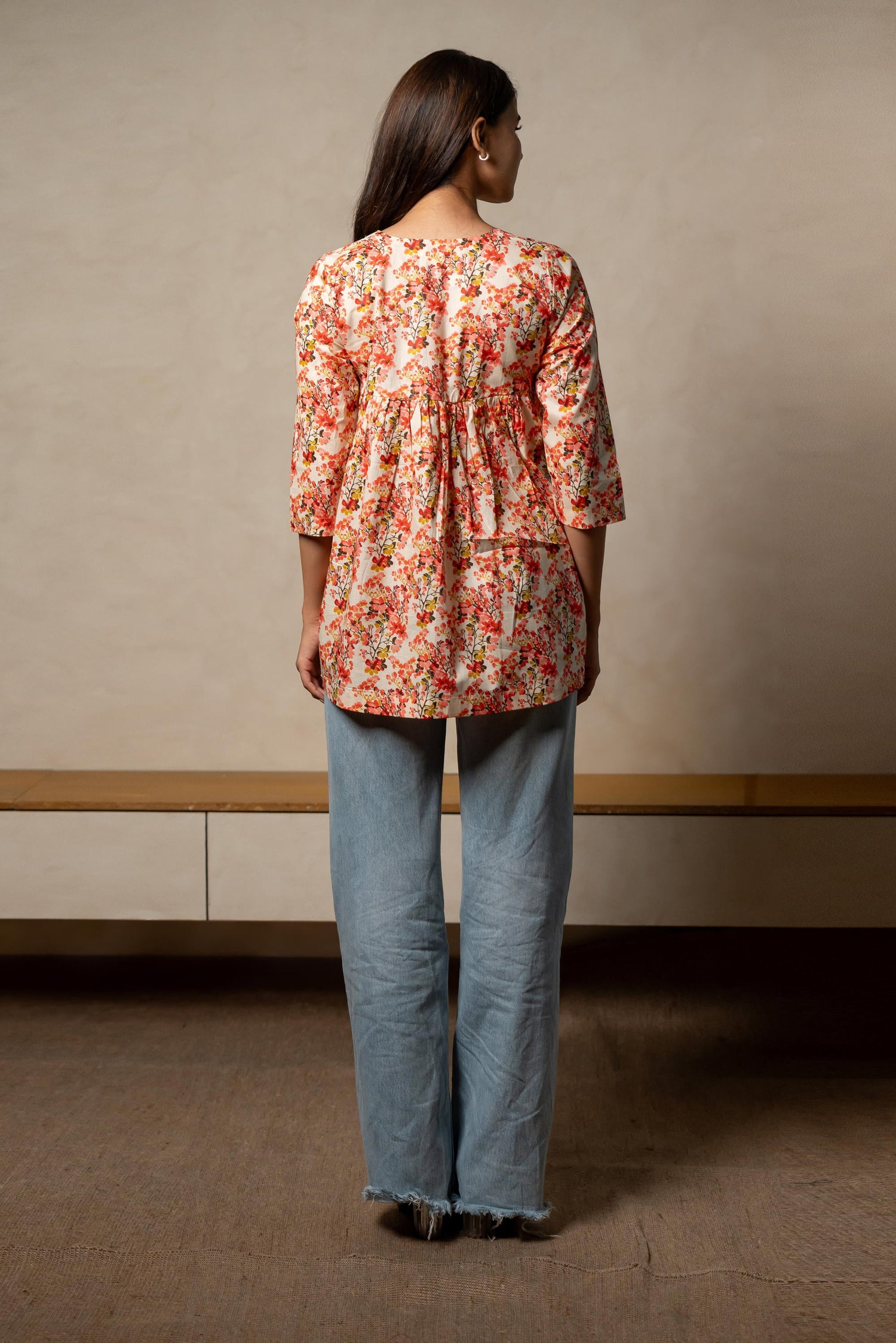 Aabha Red Printed Cotton Top | Ray-ethnic