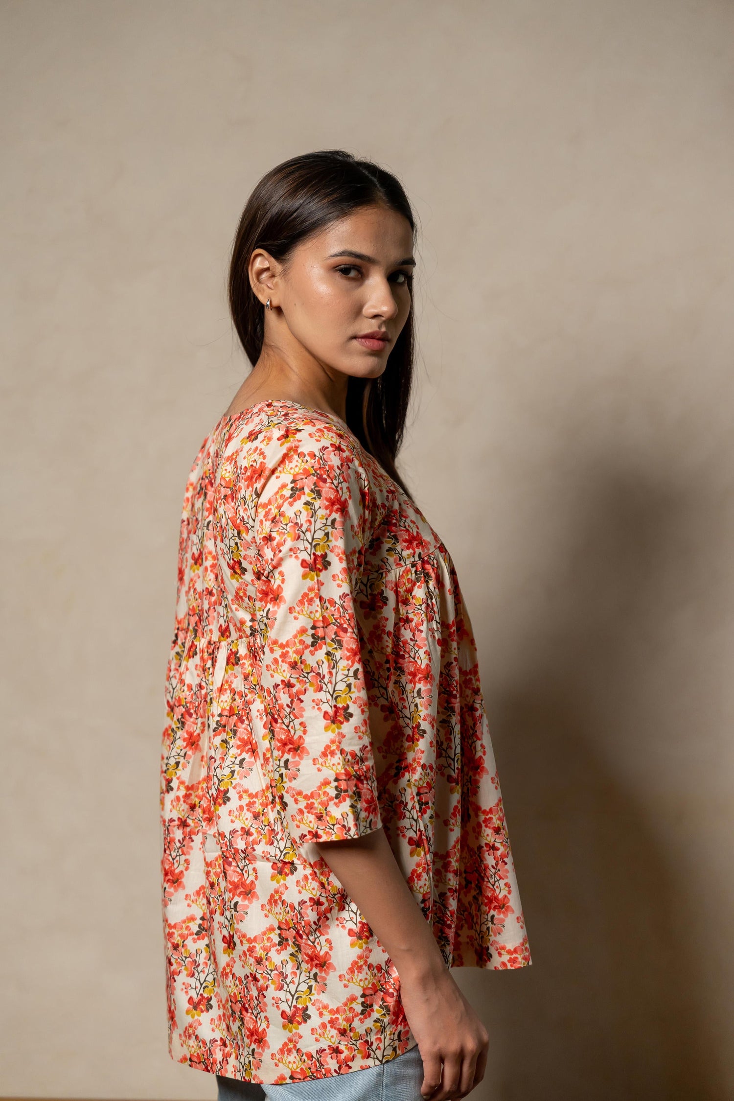 Aabha Red Printed Cotton Top | Ray-ethnic