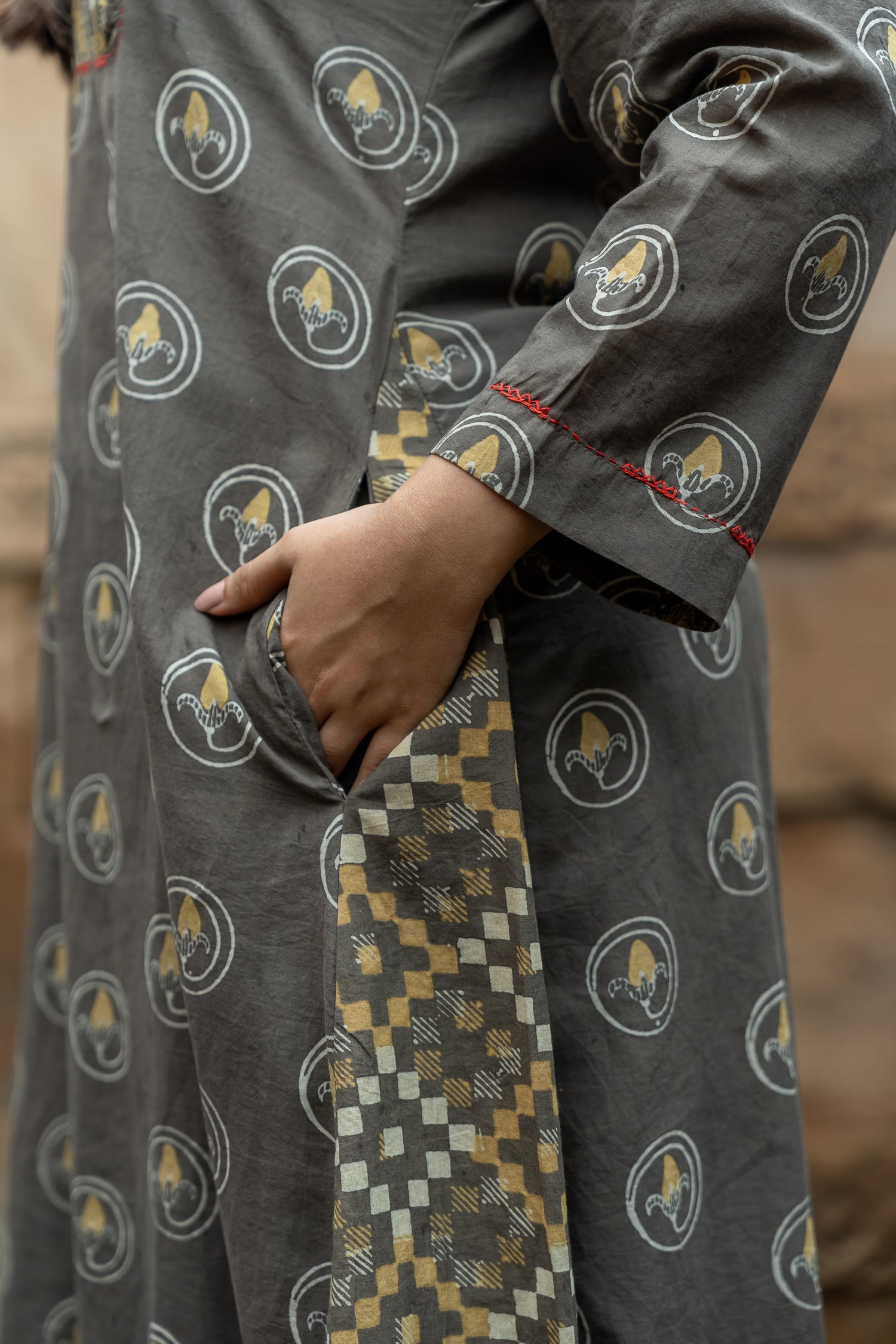 Ray Ethnic Ekatra Collection Dual Print Block Print Mull Cotton Kurta – Brown