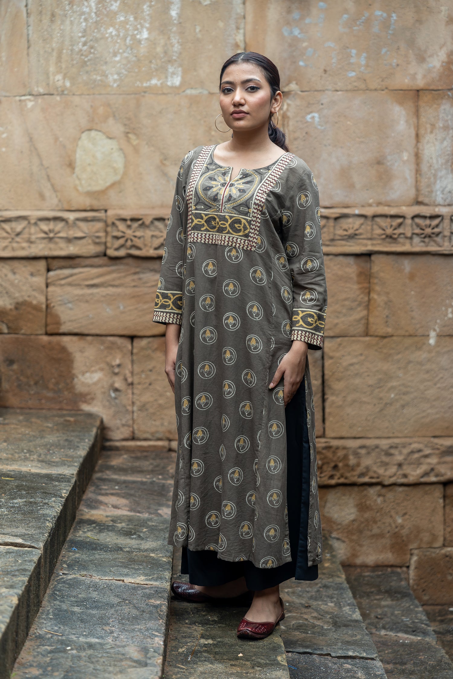Ray Ethnic Ekatra Collection Block Print Mull Cotton Kurta in Light Brown