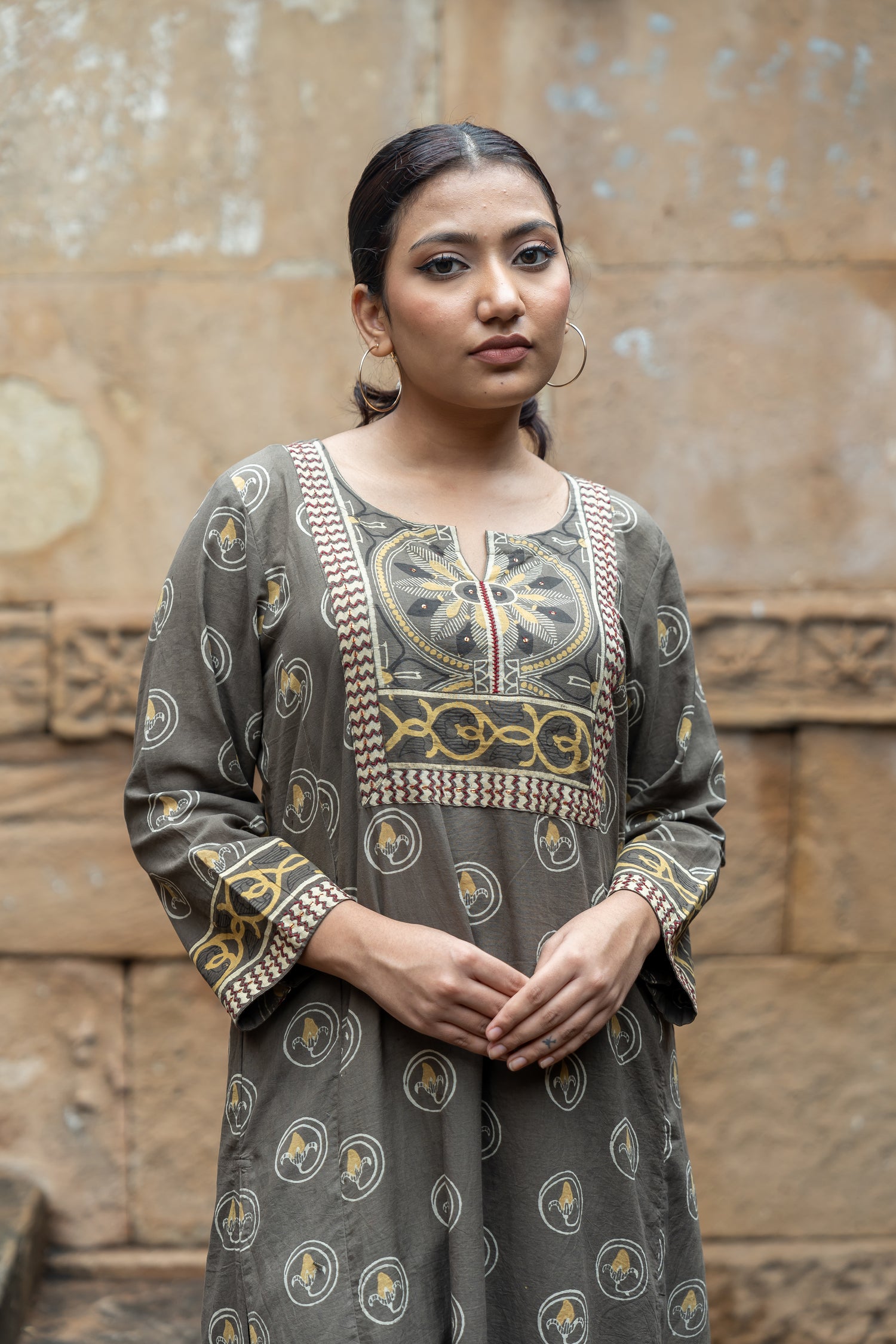 Ray Ethnic Ekatra Collection Block Print Mull Cotton Kurta in Light Brown