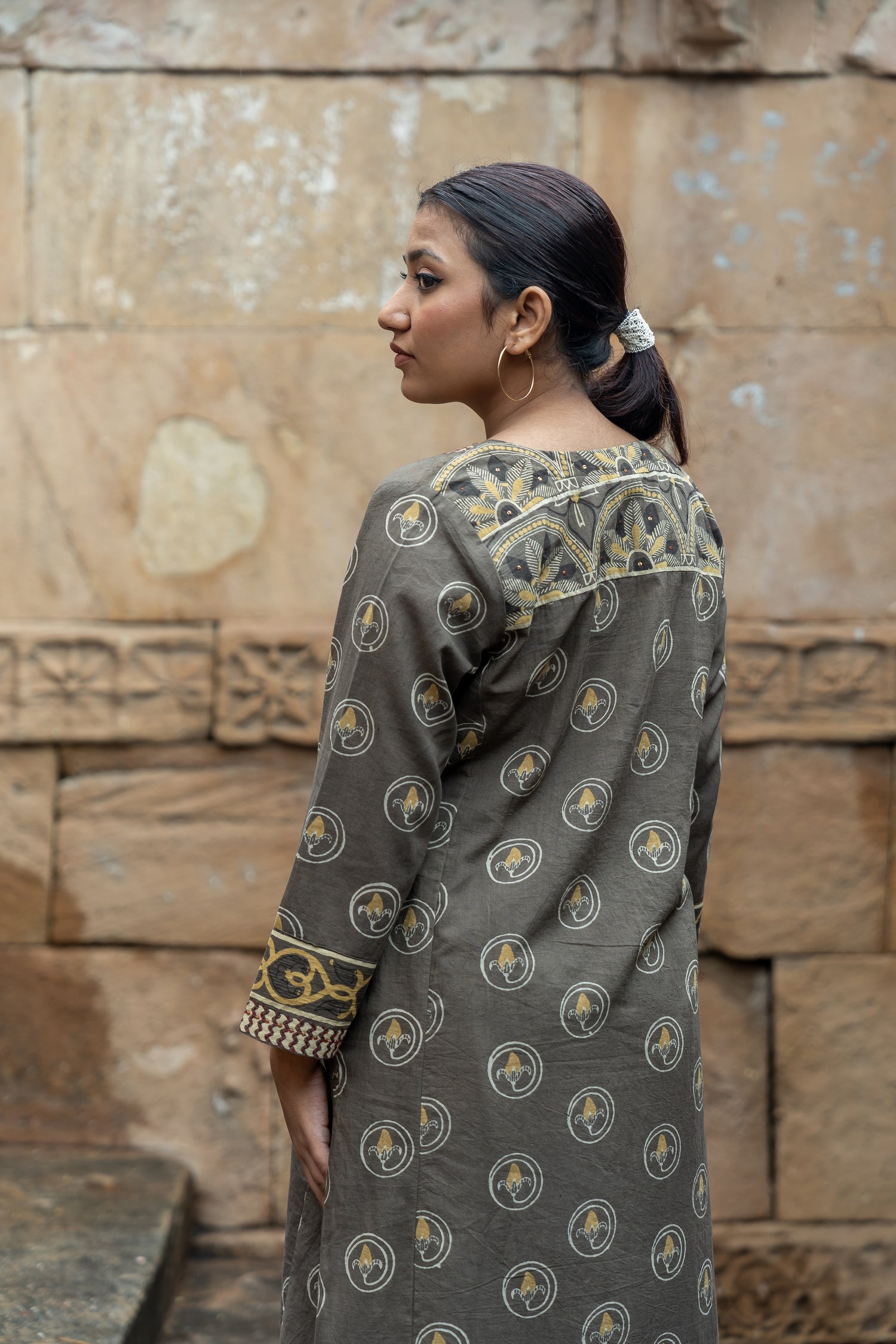 Ray Ethnic Ekatra Collection Block Print Mull Cotton Kurta in Light Brown