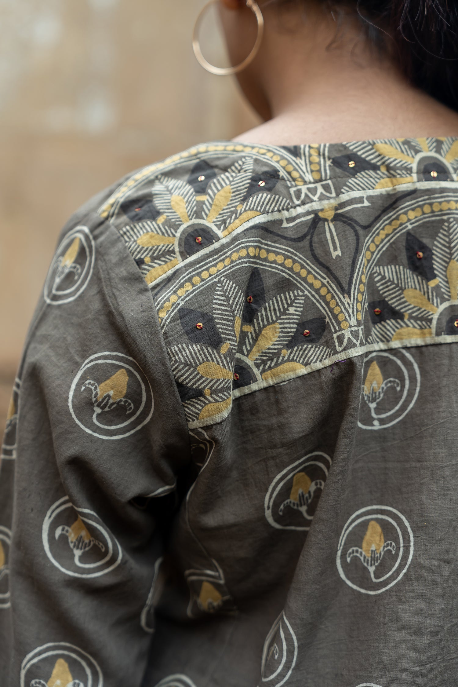 Ray Ethnic Ekatra Collection Block Print Mull Cotton Kurta in Light Brown