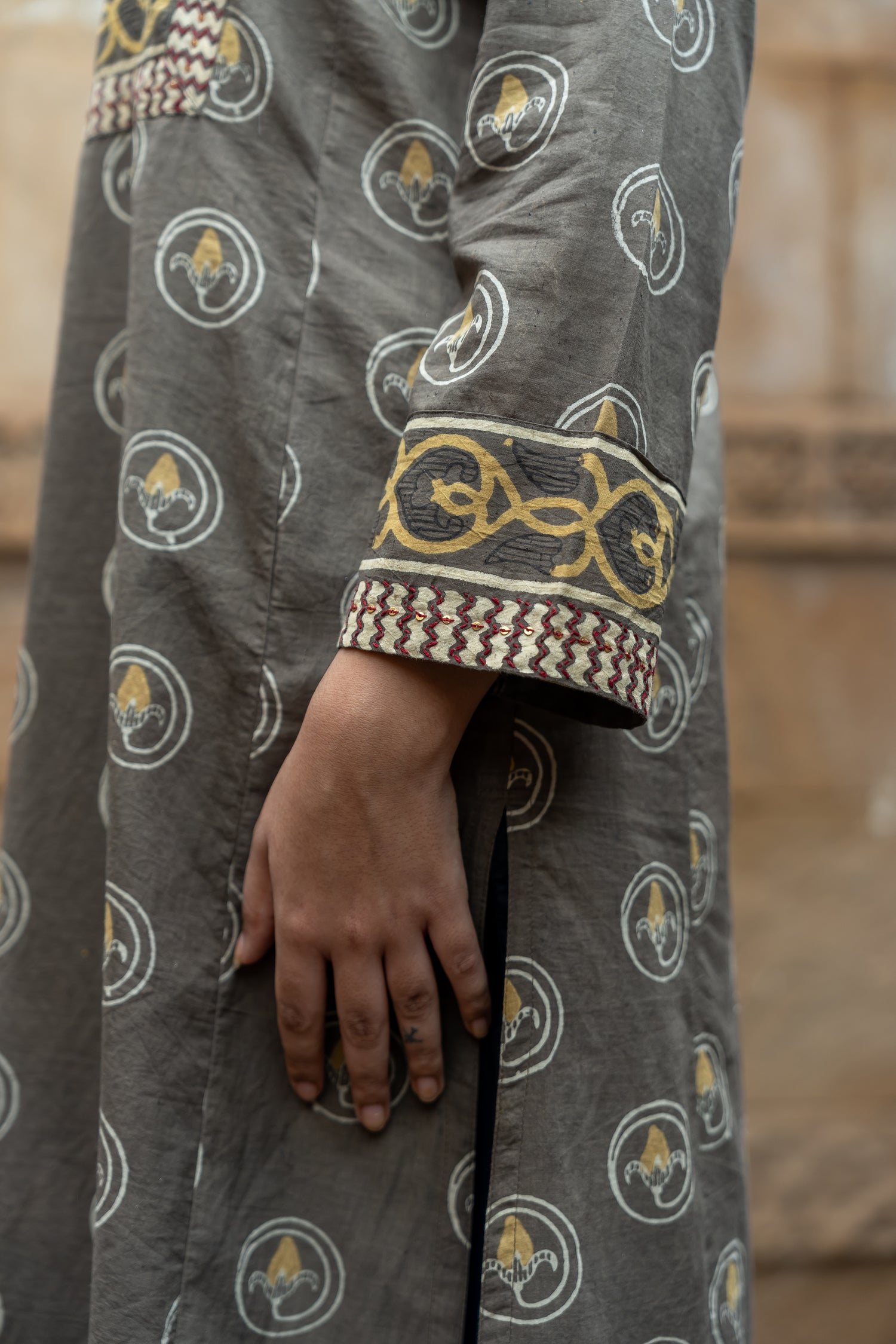 Ray Ethnic Ekatra Collection Block Print Mull Cotton Kurta in Light Brown