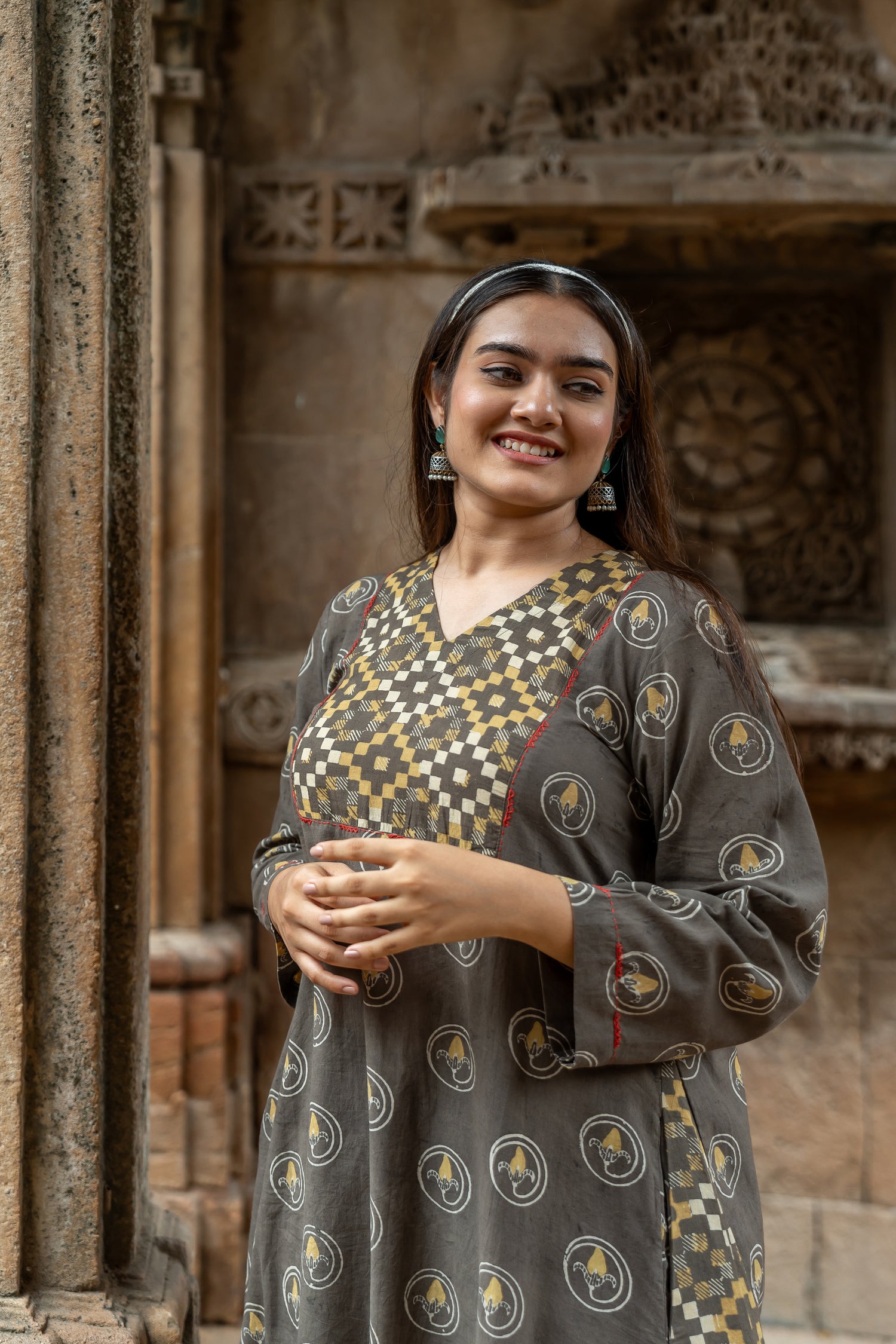 Ray Ethnic Ekatra Collection Dual Print Block Print Mull Cotton Kurta – Brown