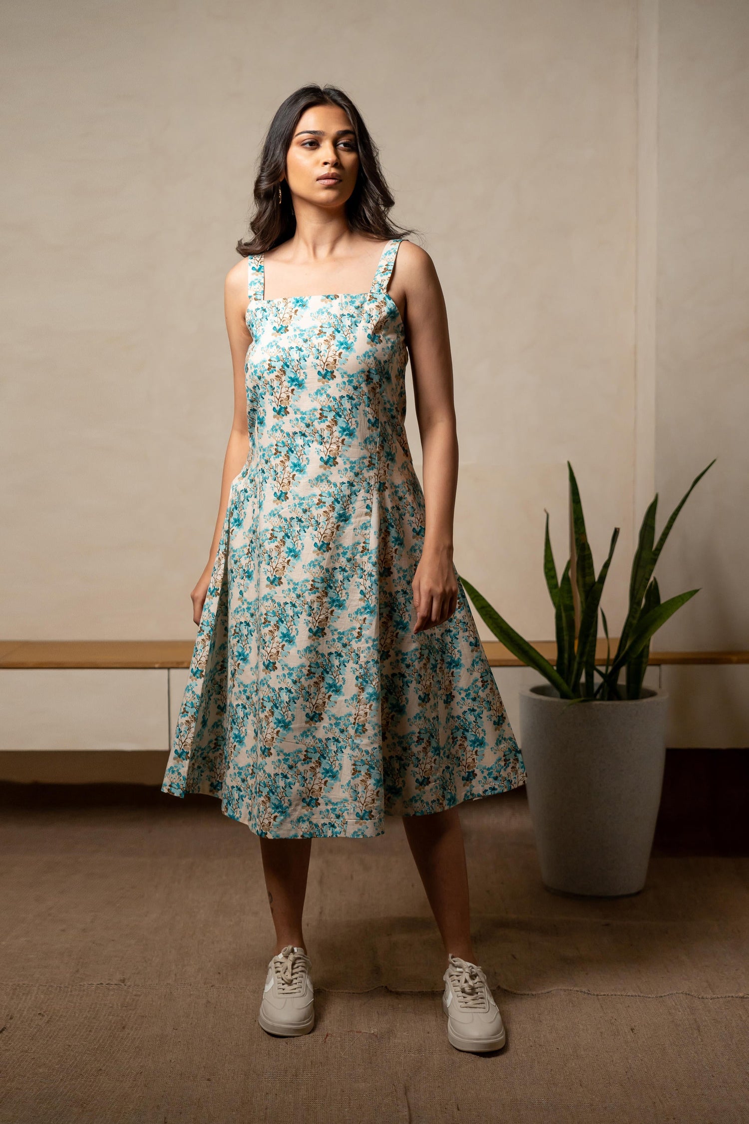 Aabha Sky Blue Printed Cotton Dress | Ray-ethnic
