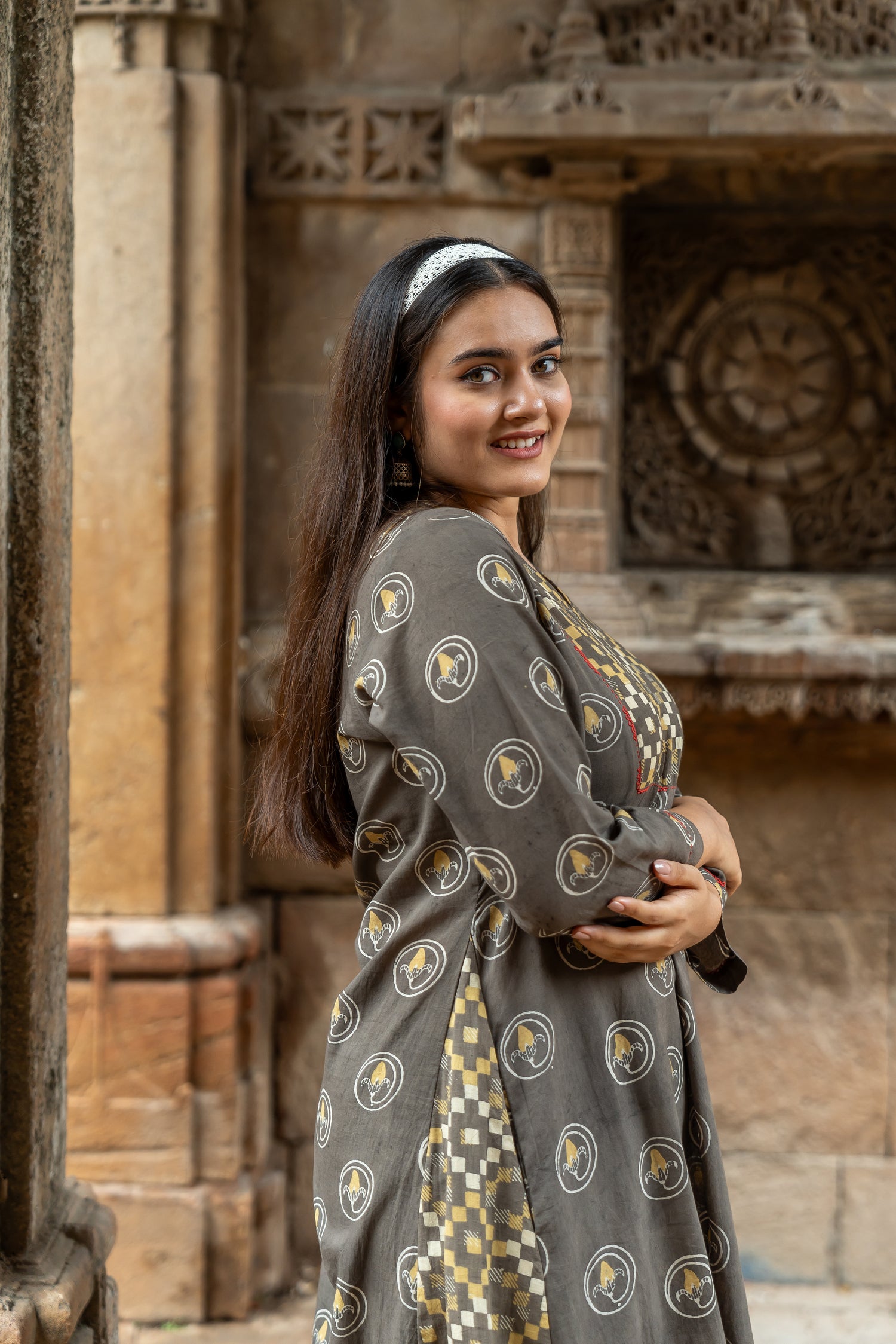 Ray Ethnic Ekatra Collection Dual Print Block Print Mull Cotton Kurta – Brown