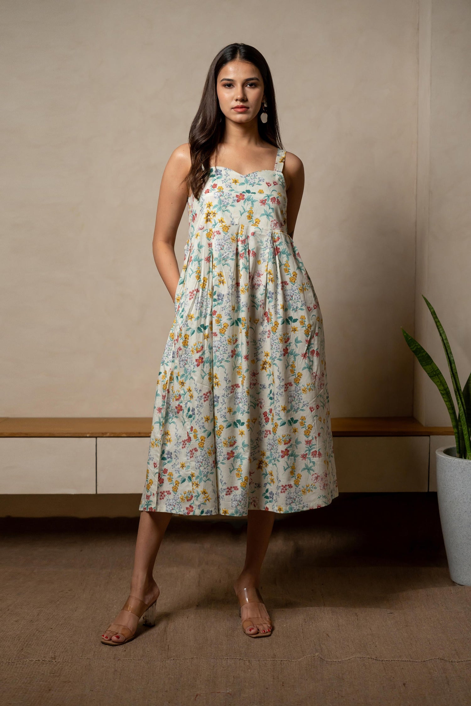 Aabha Ecru Aqua Printed Cotton Dress | Ray-ethnic