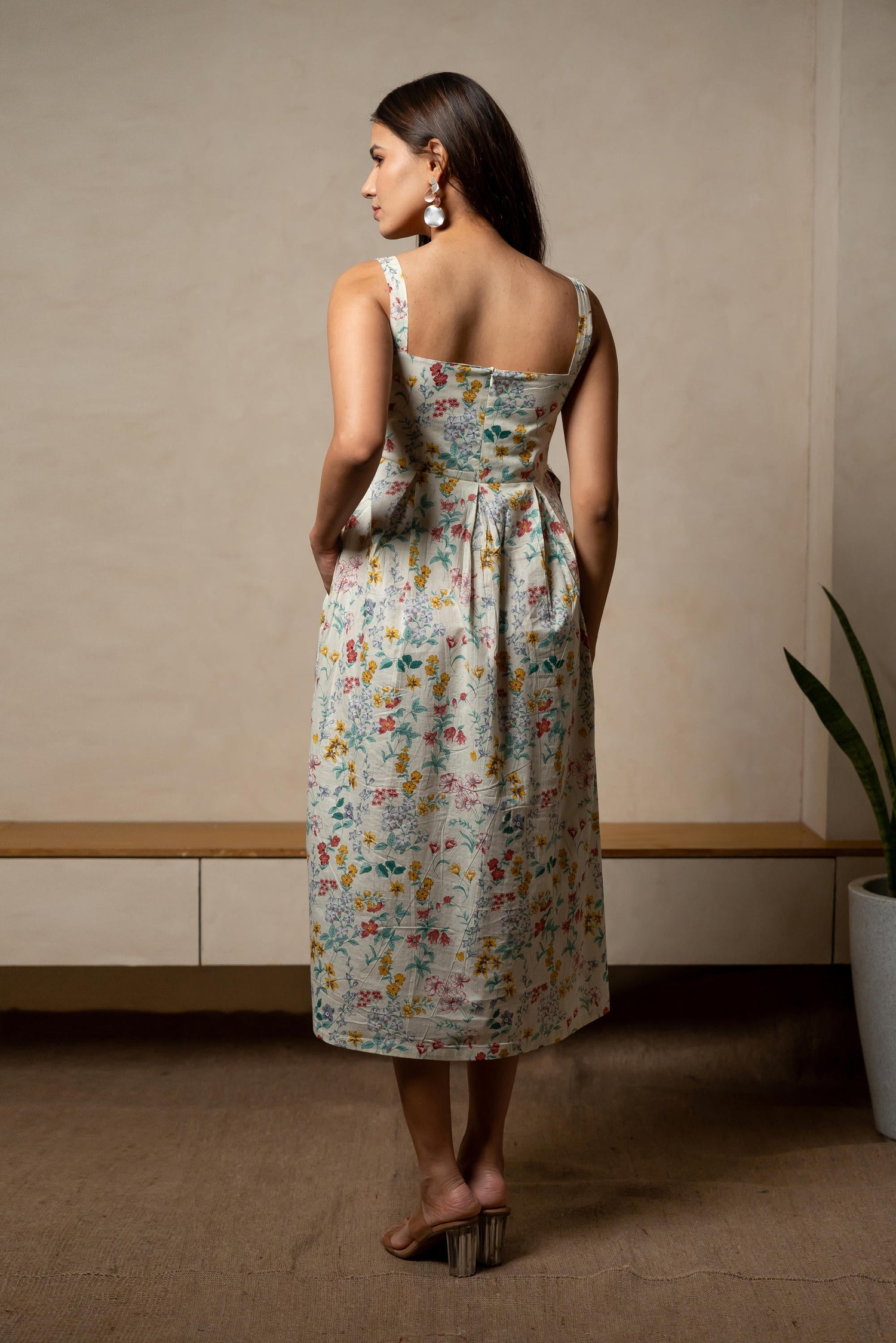 Aabha Ecru Aqua Printed Cotton Dress | Ray-ethnic
