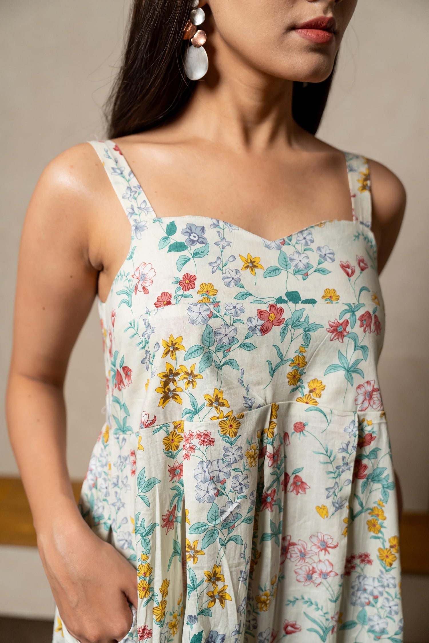 Aabha Ecru Aqua Printed Cotton Dress | Ray-ethnic