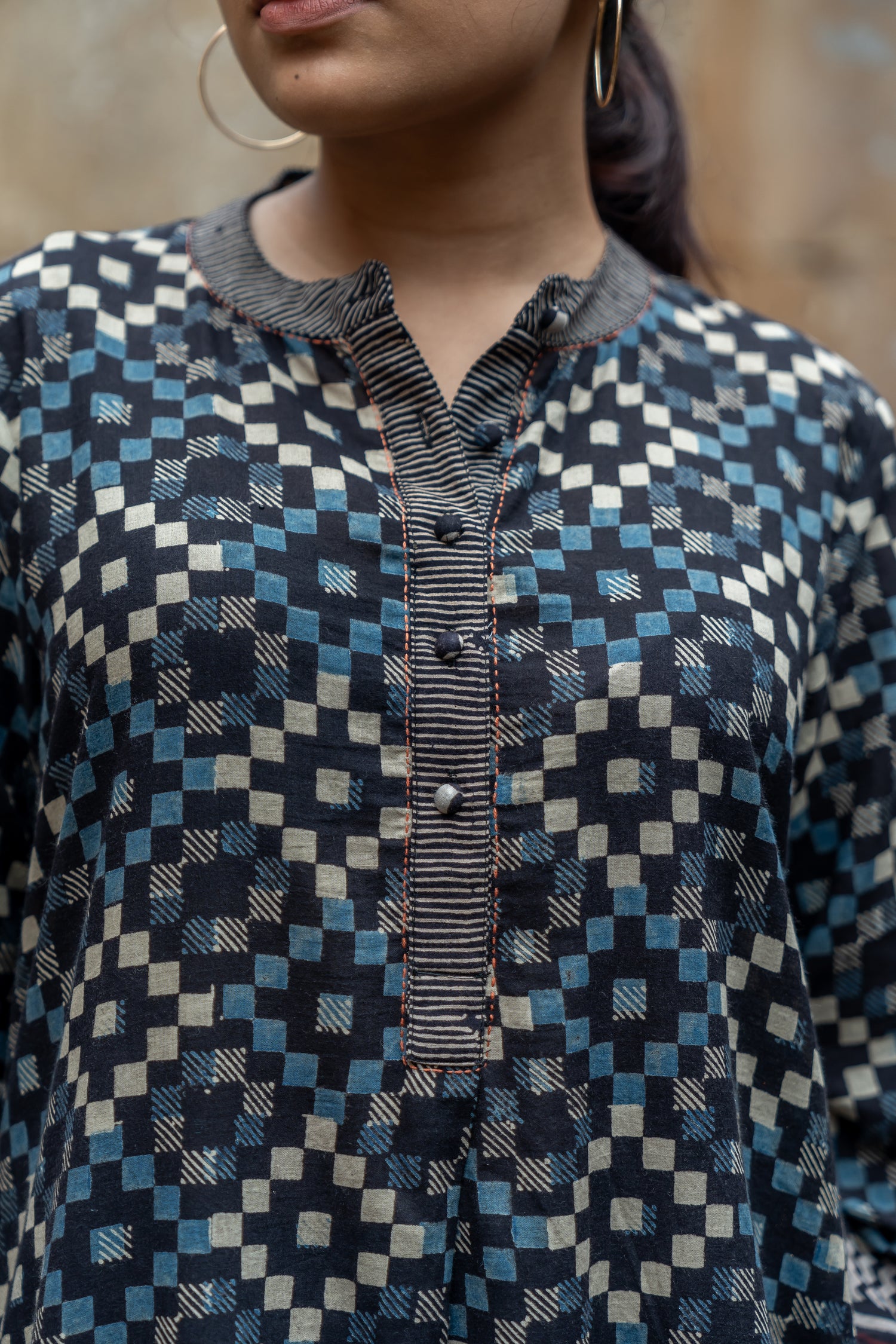 Ray Ethnic Ekatra Geometric Block Print Mull Cotton Kurta in Black
