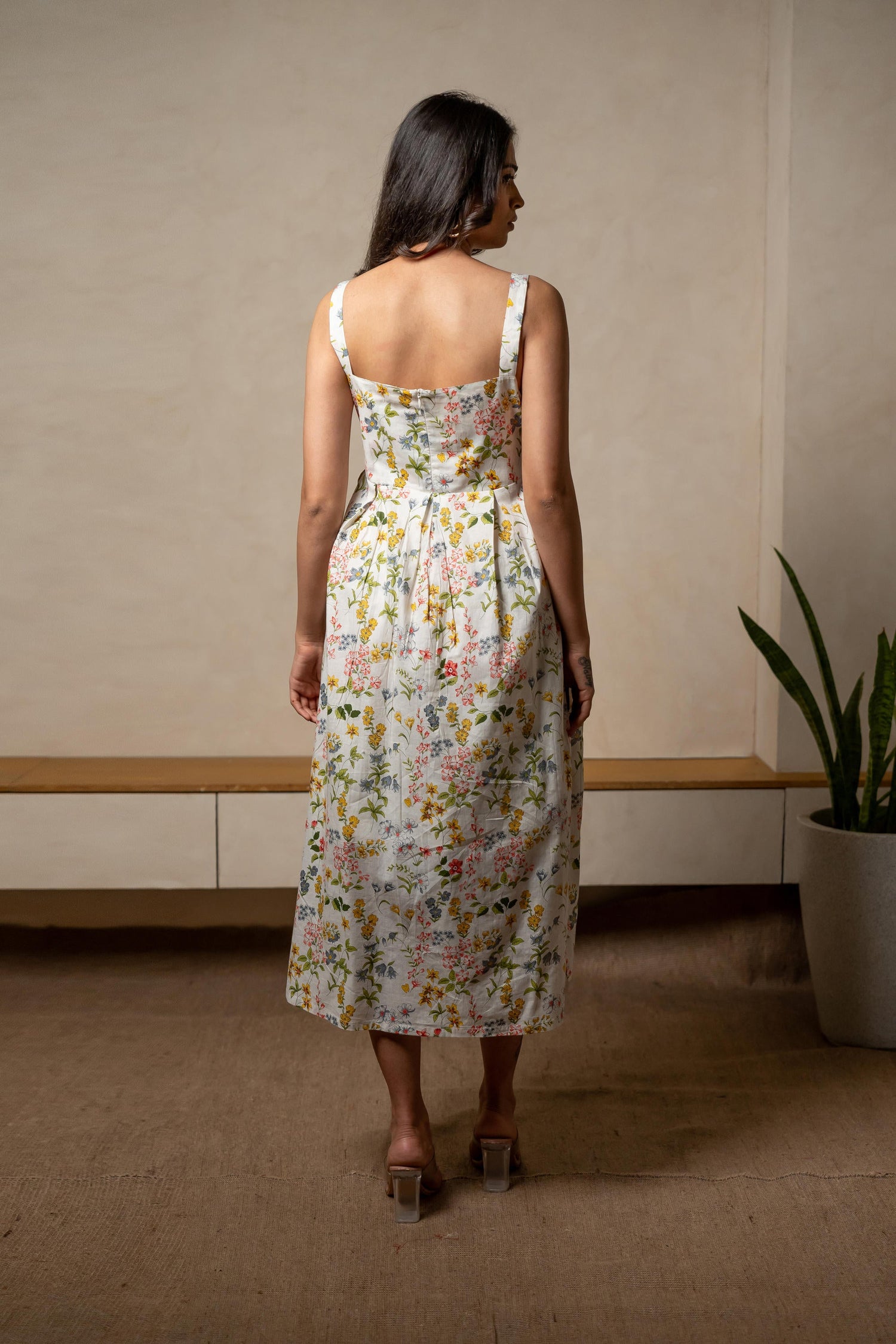 Aabha Ecru Grey Printed Cotton Dress | Ray-ethnic