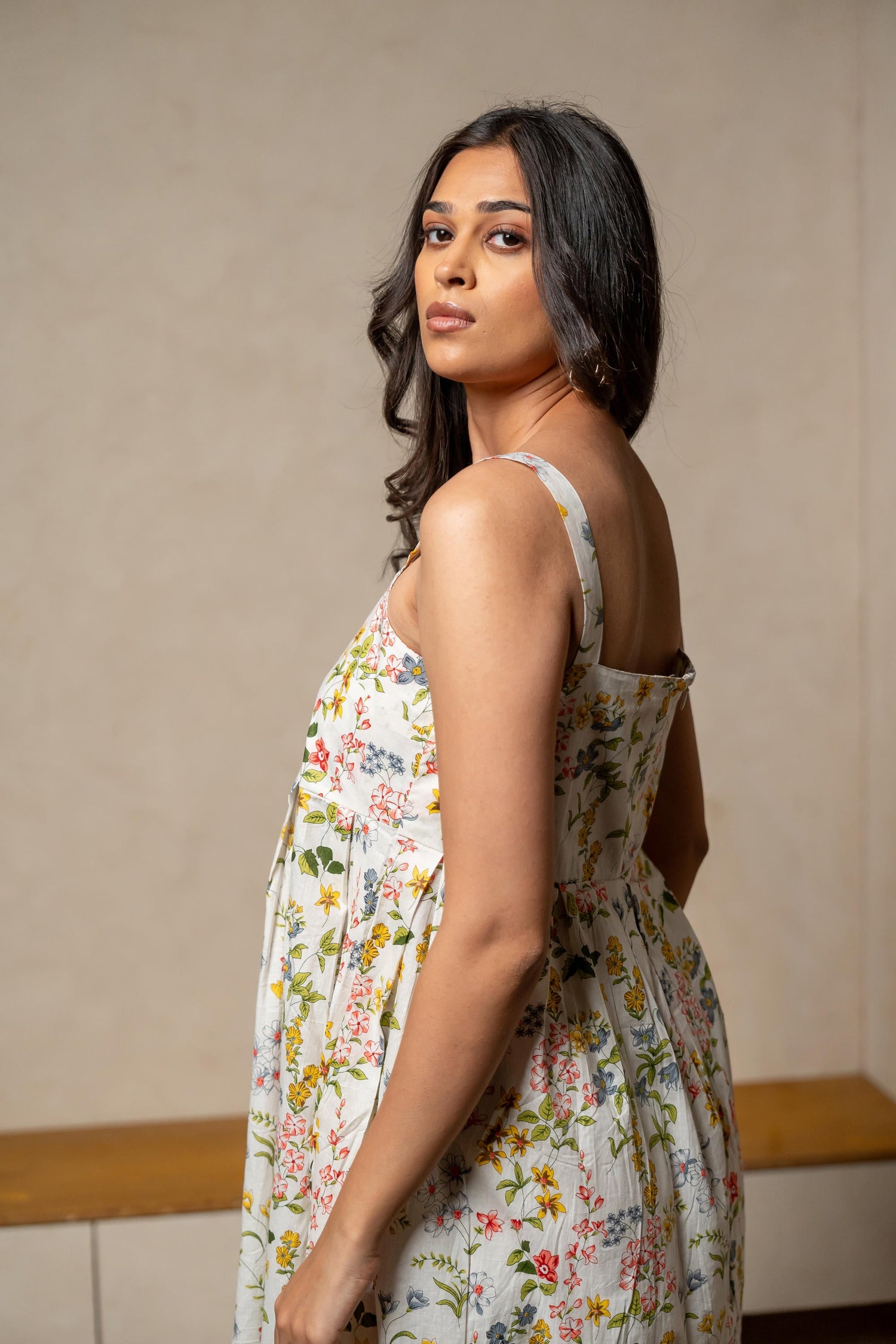 Aabha Ecru Grey Printed Cotton Dress | Ray-ethnic