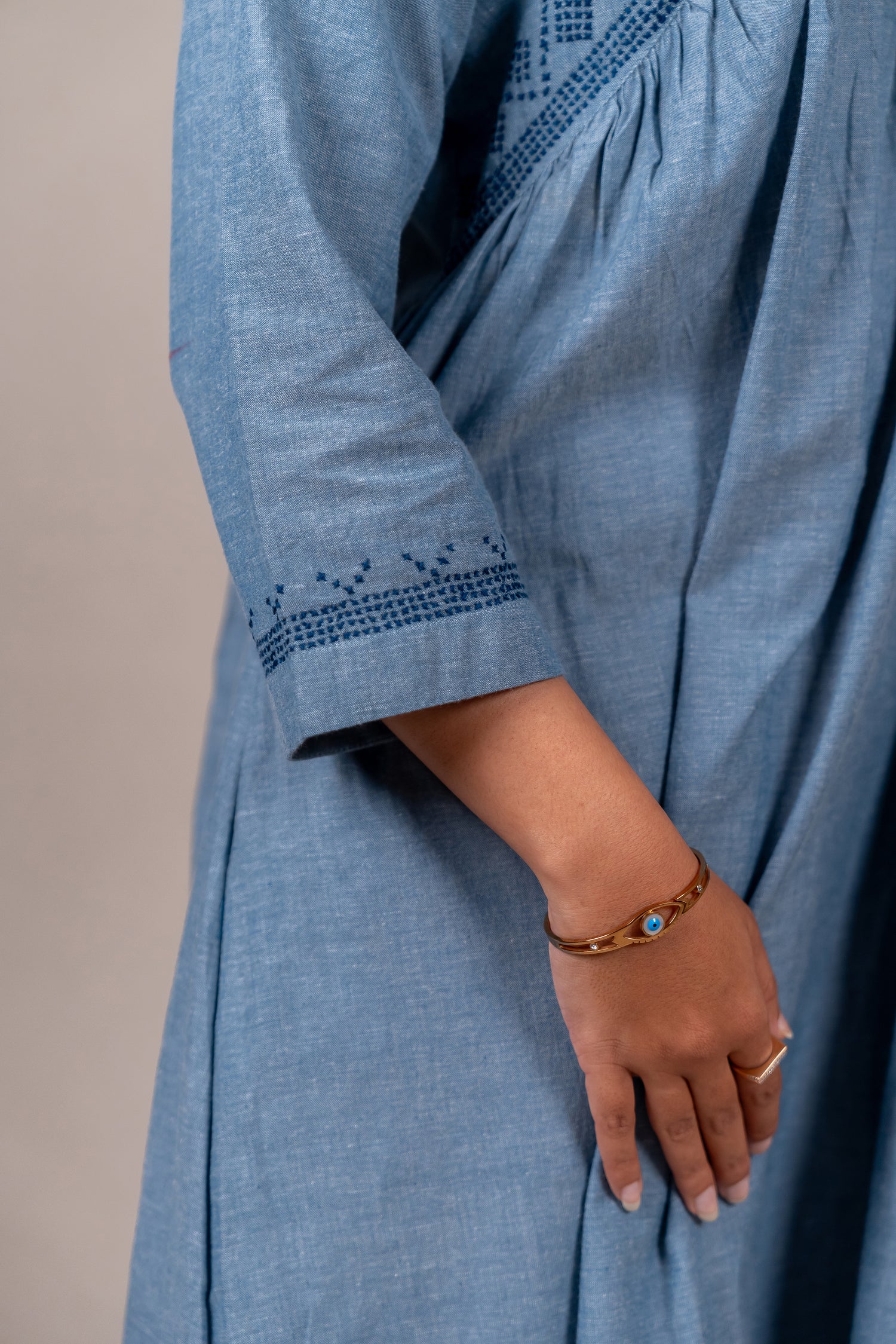 Light Blue Embroidered Long Dress – Sutra