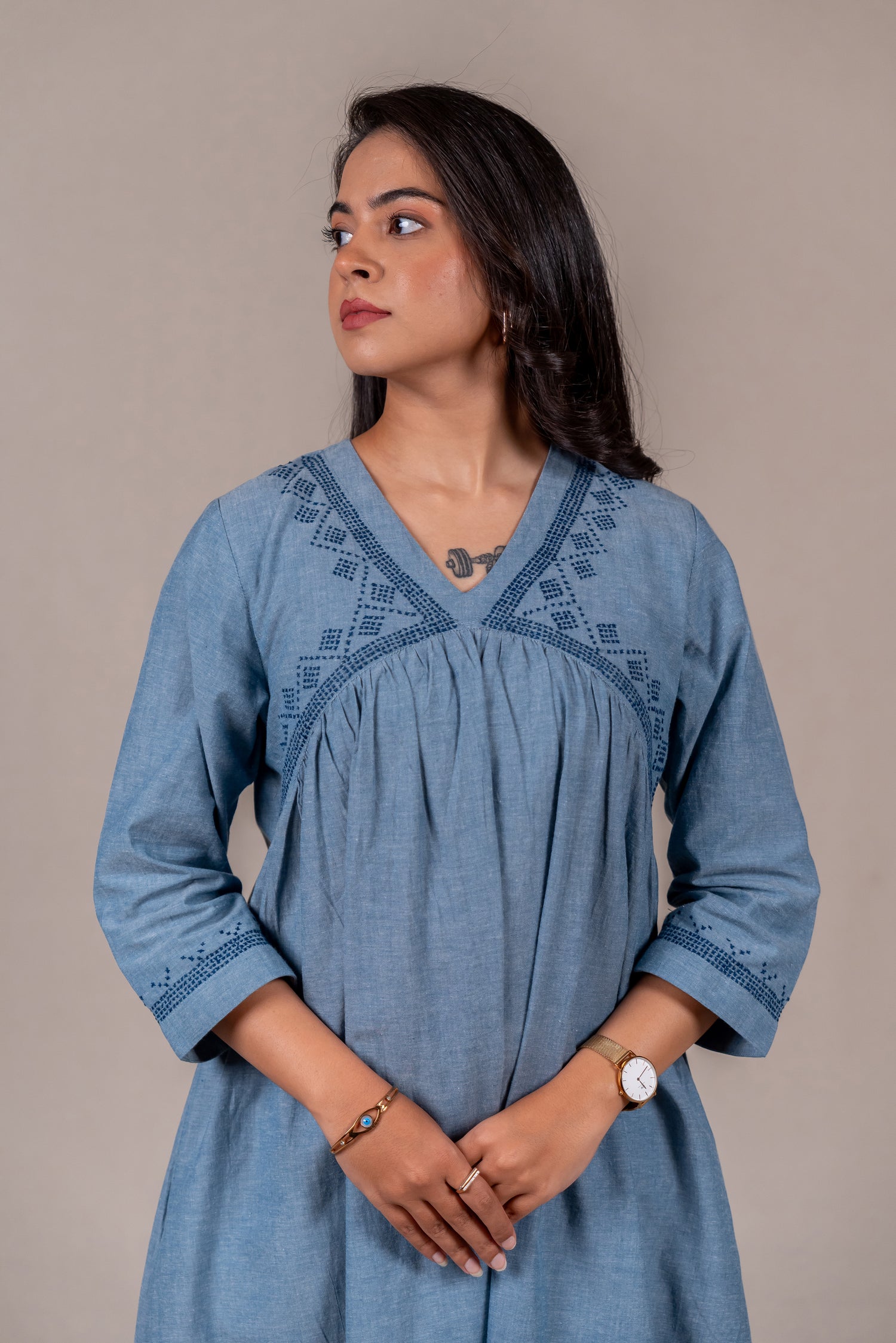 Light Blue Embroidered Long Dress – Sutra