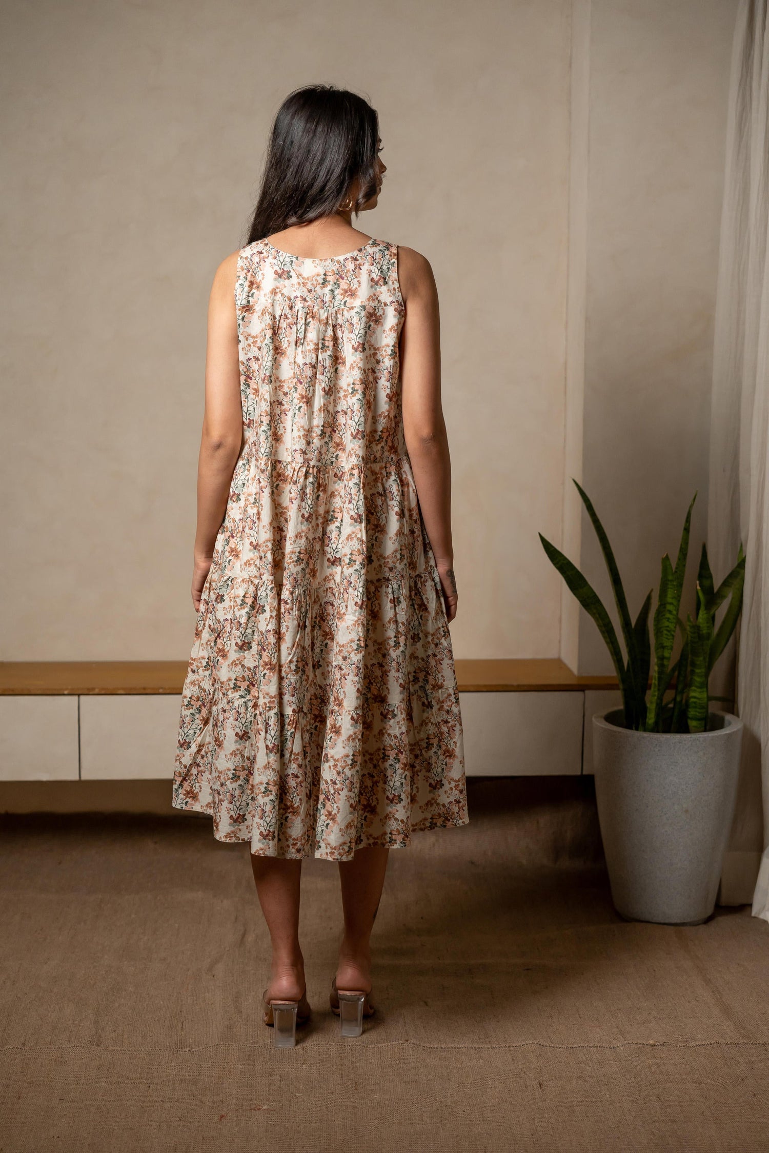 Aabha Beige Printed Cotton Dress | Ray-ethnic