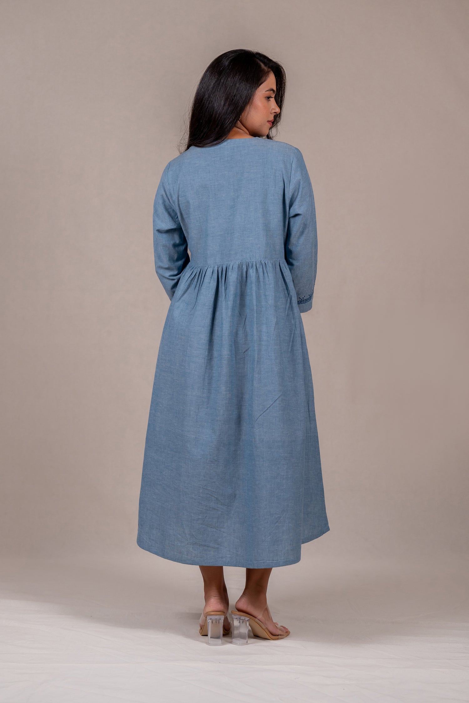 Light Blue Embroidered Long Dress – Sutra