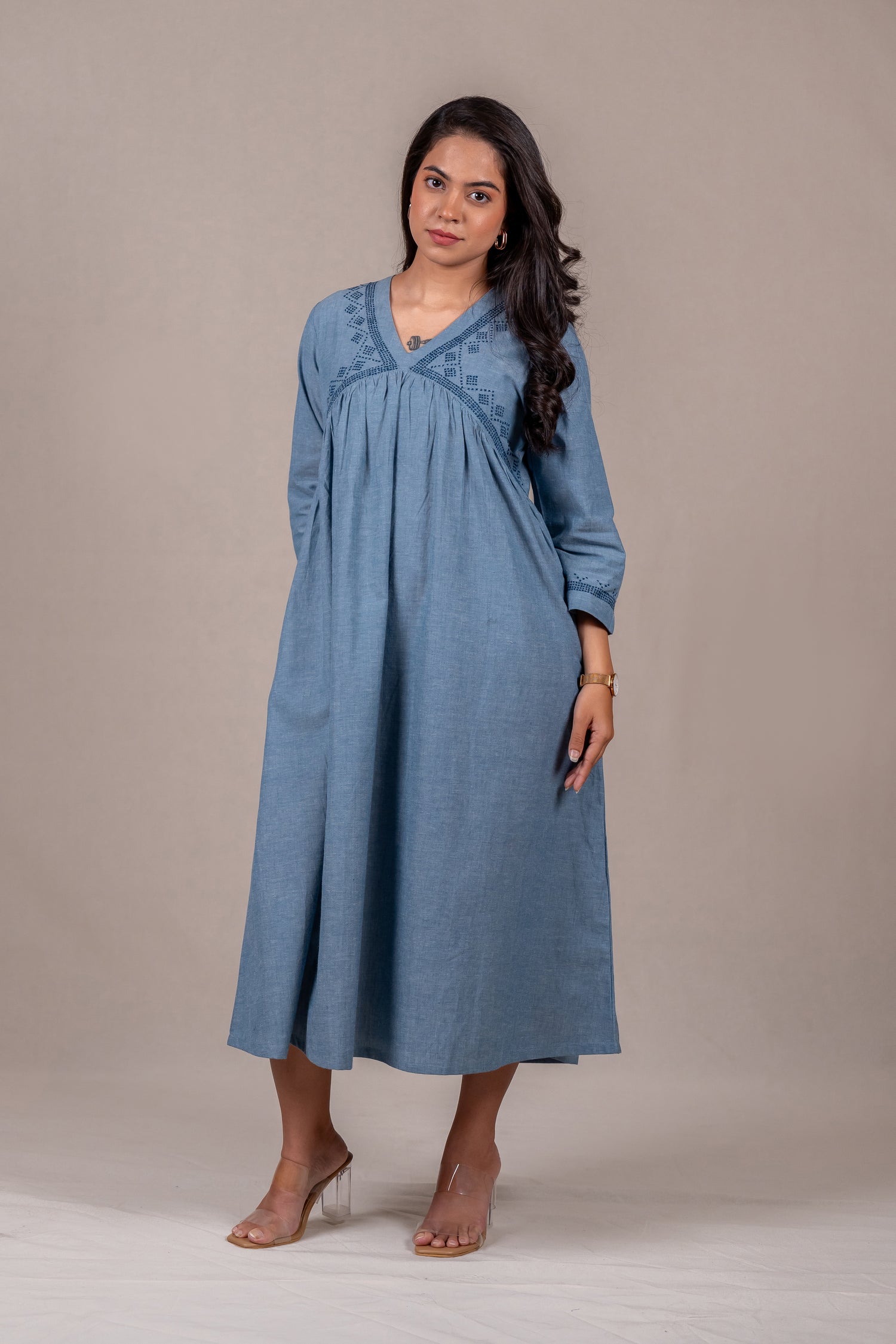 Light Blue Embroidered Long Dress – Sutra