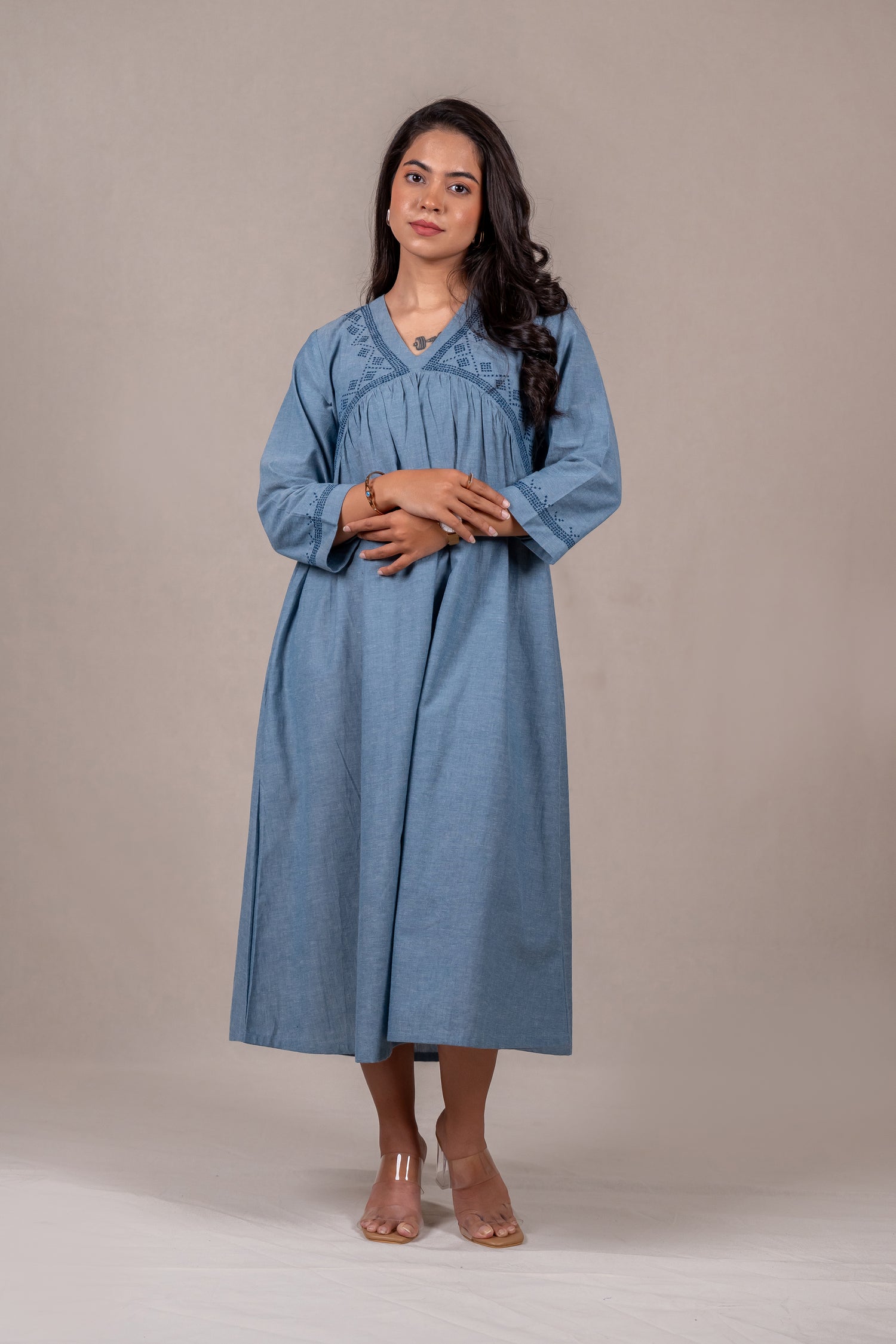 Light Blue Embroidered Long Dress – Sutra