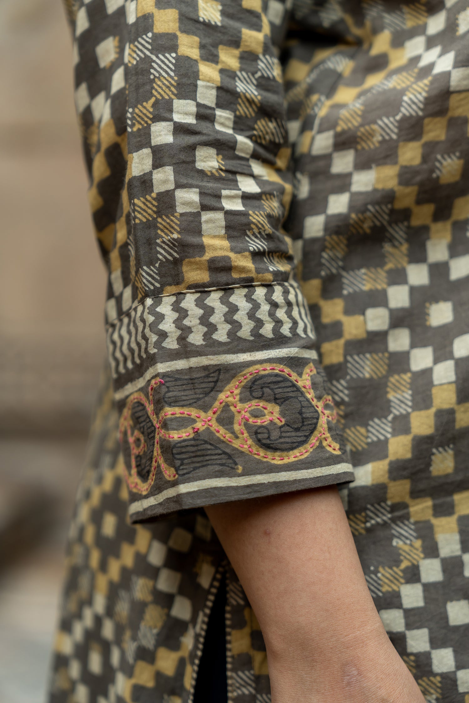 Ray Ethnic Ekatra Mustard Geometric Block Print Mull Cotton Kurta