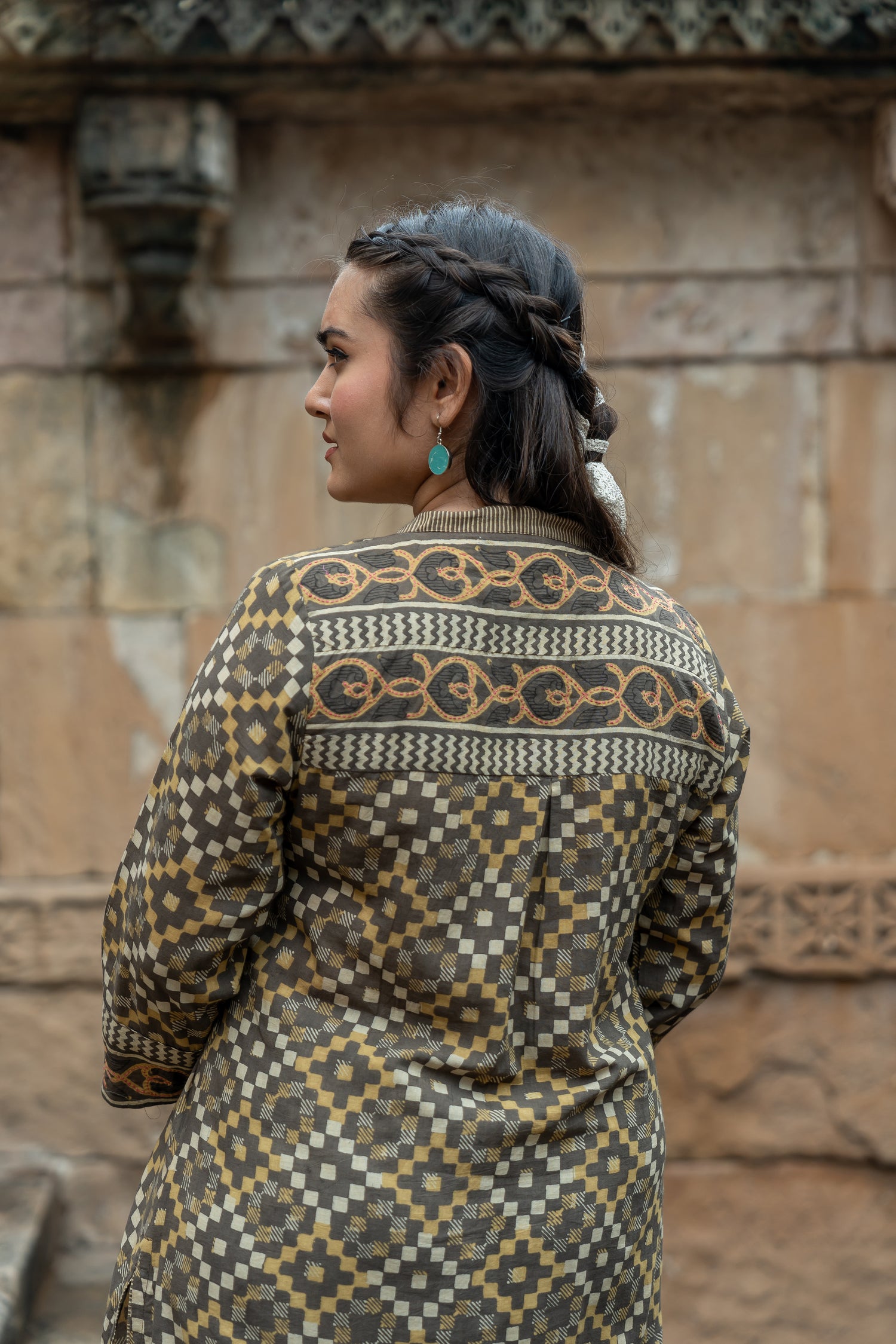 Ray Ethnic Ekatra Mustard Geometric Block Print Mull Cotton Kurta