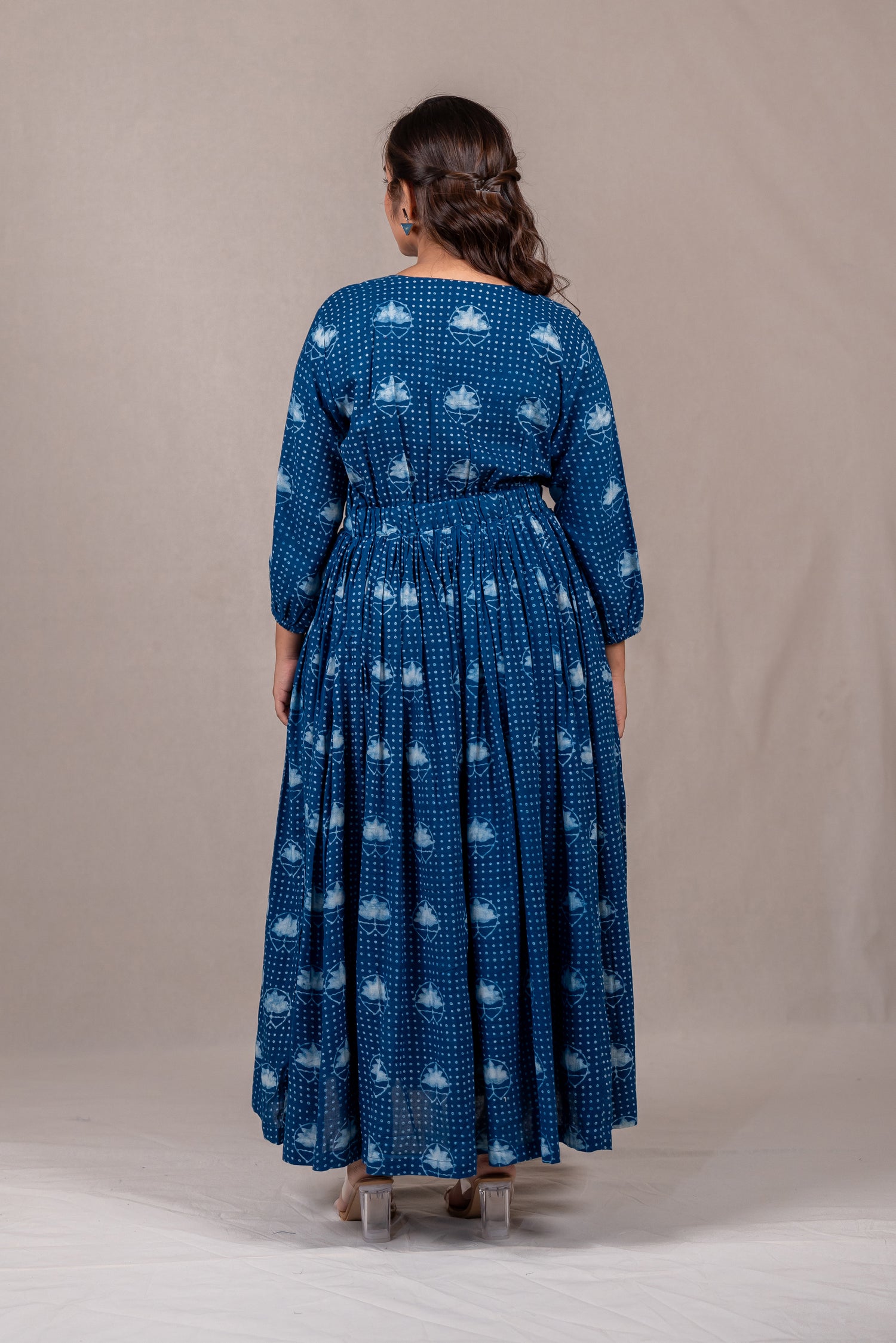 Indigo Flow Long Dress with Lotus Dana Print – Sutra