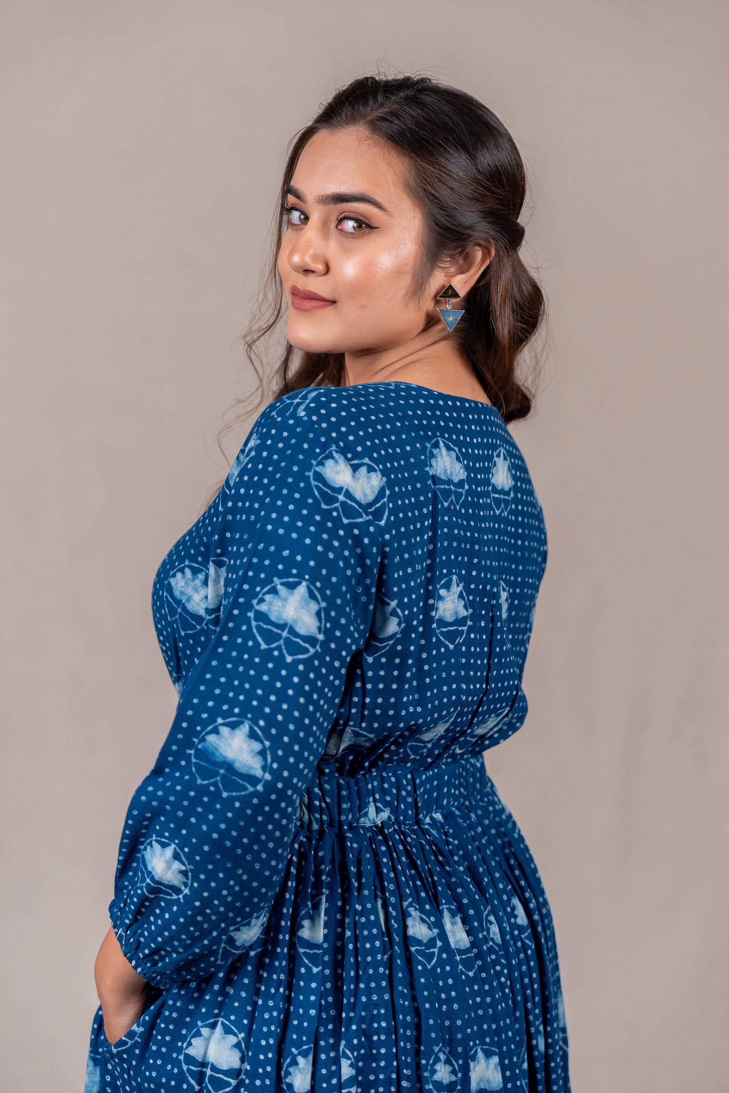 Indigo Flow Long Dress with Lotus Dana Print – Sutra