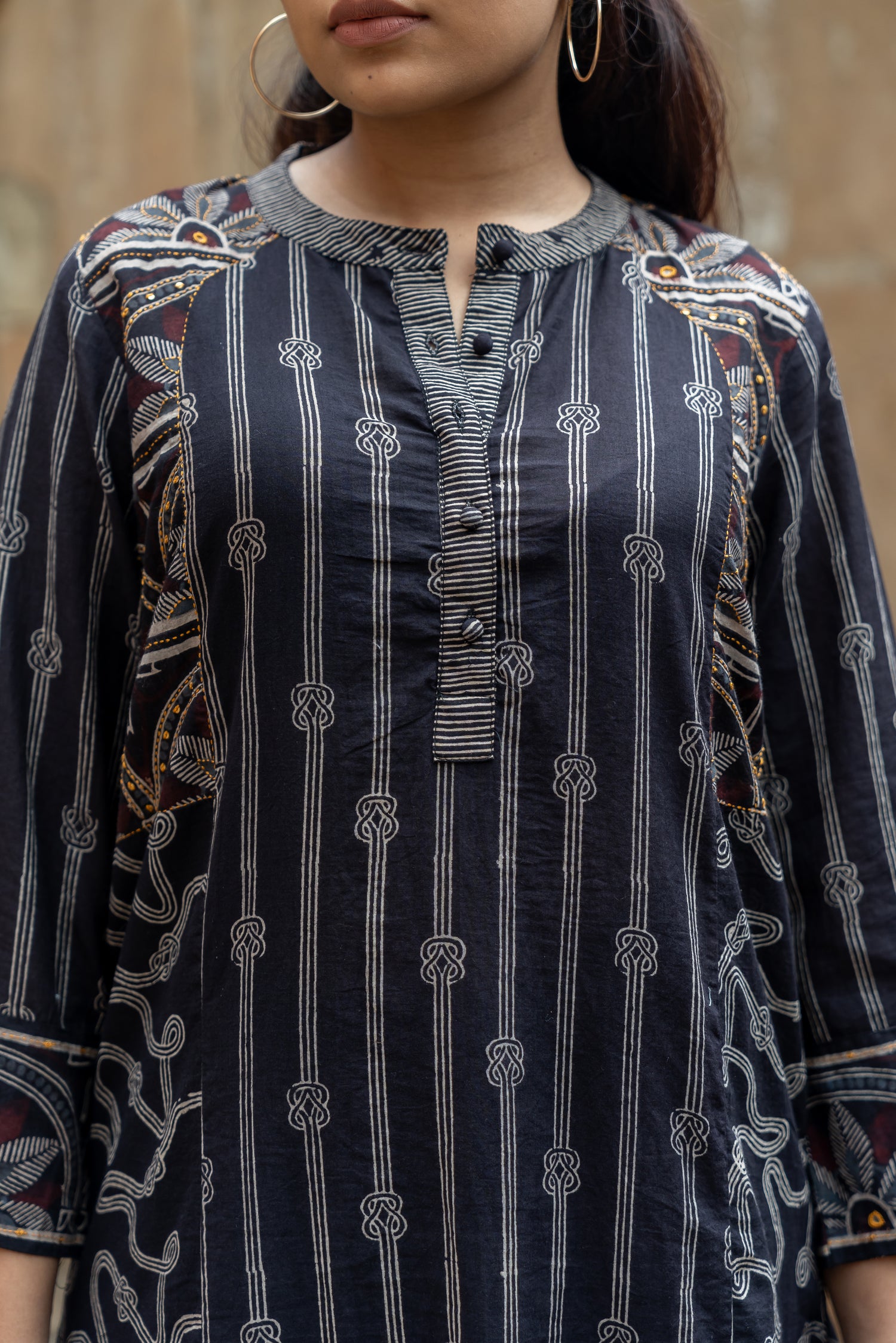 Ekatra Black Block Print Mull Cotton Kurta