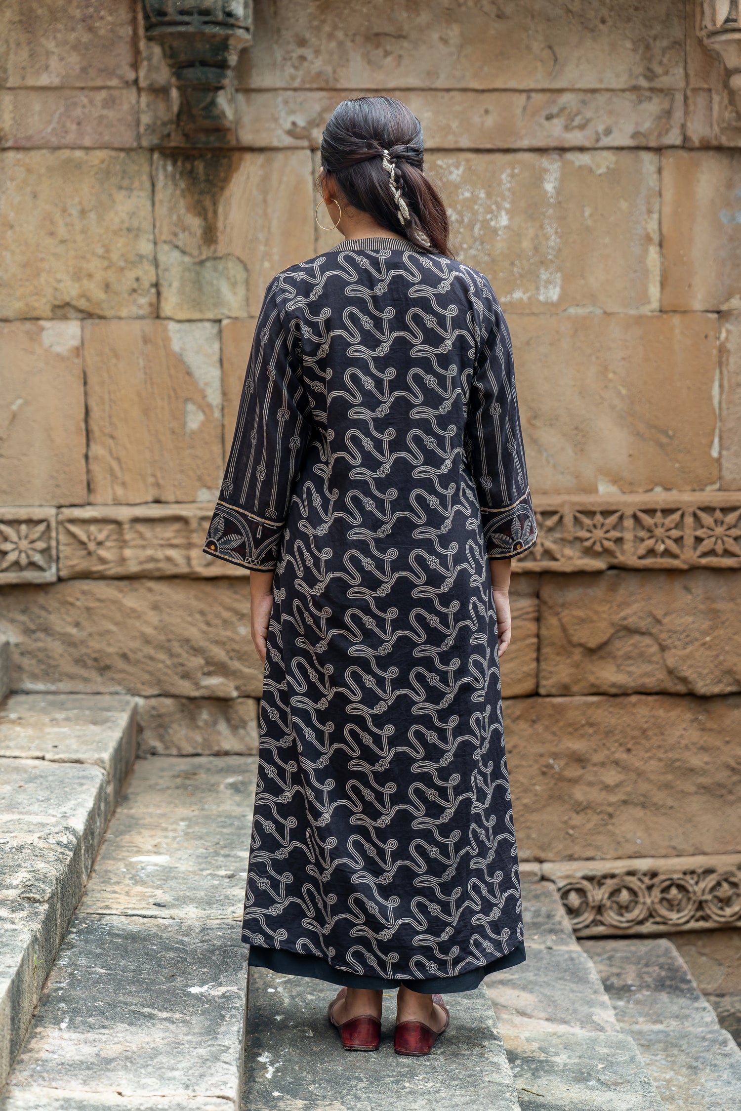 Ekatra Black Block Print Mull Cotton Kurta
