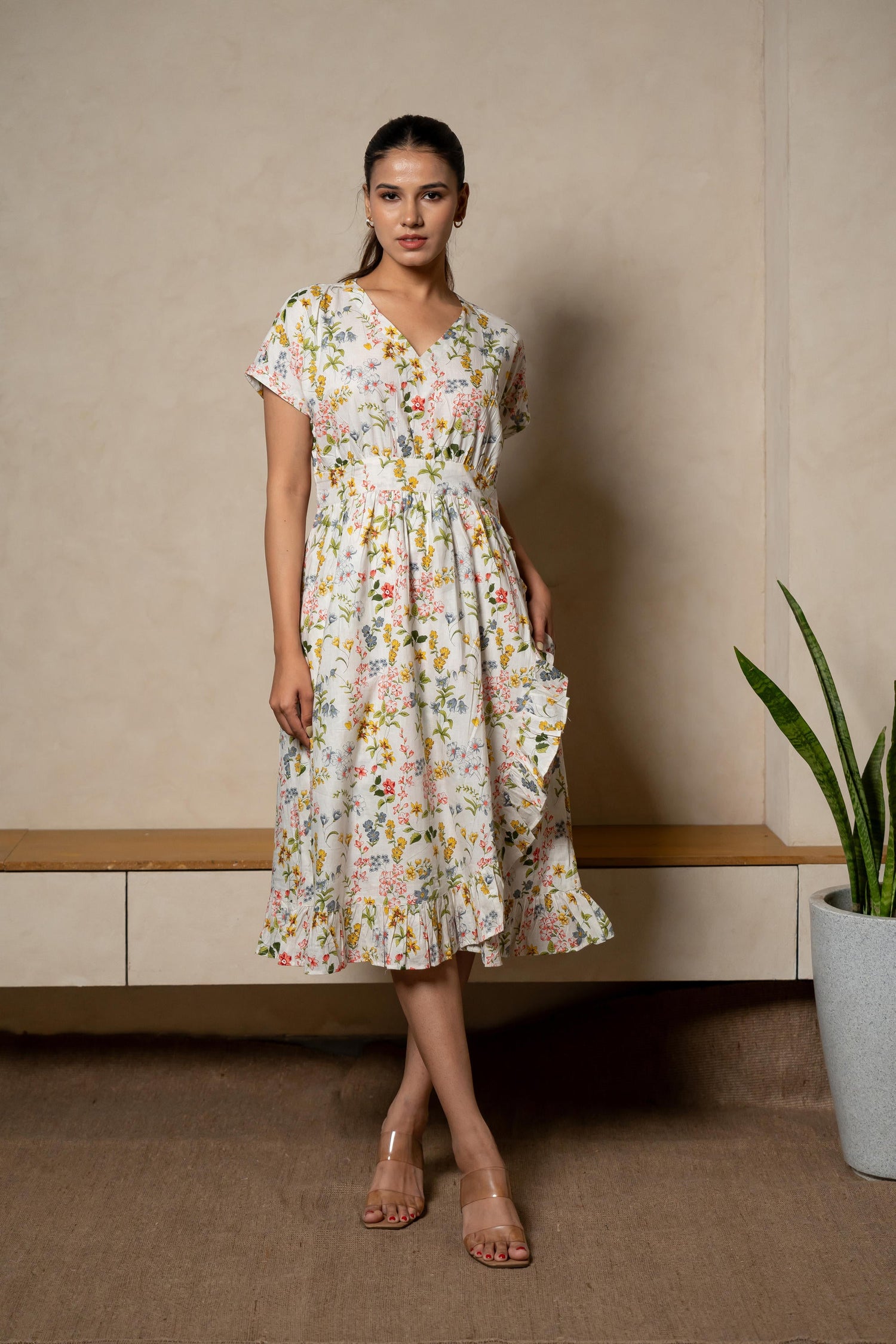 Aabha White Printed Cotton Dress | Ray-ethnic