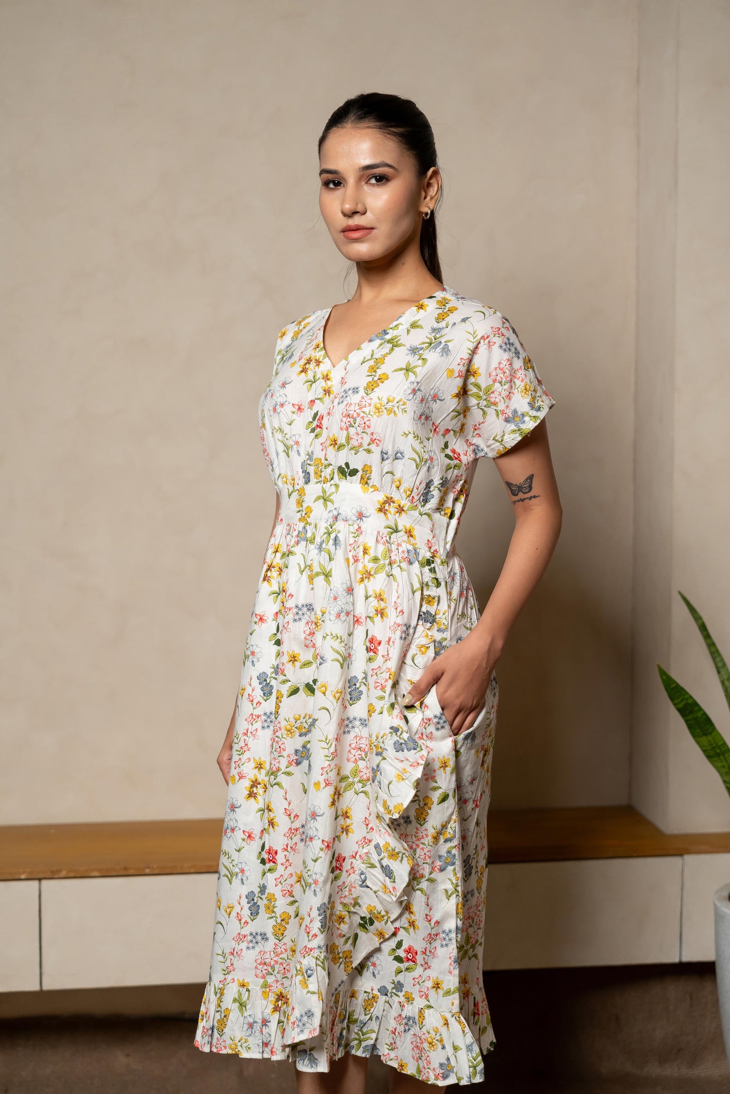 Aabha White Printed Cotton Dress | Ray-ethnic