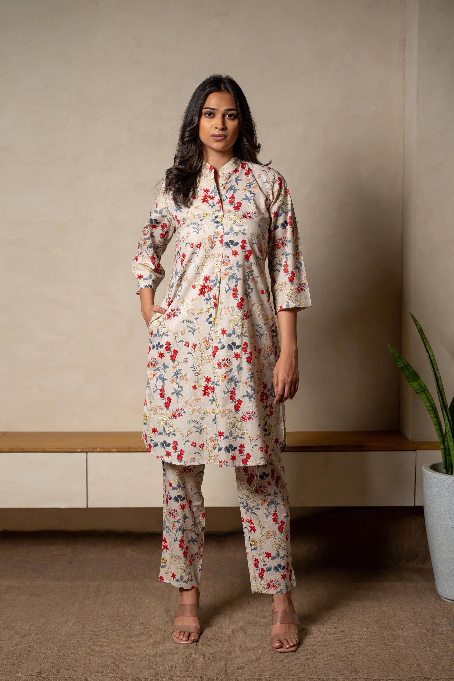 Aabha Peach Printed Cotton Set of Two | Ray-ethnic