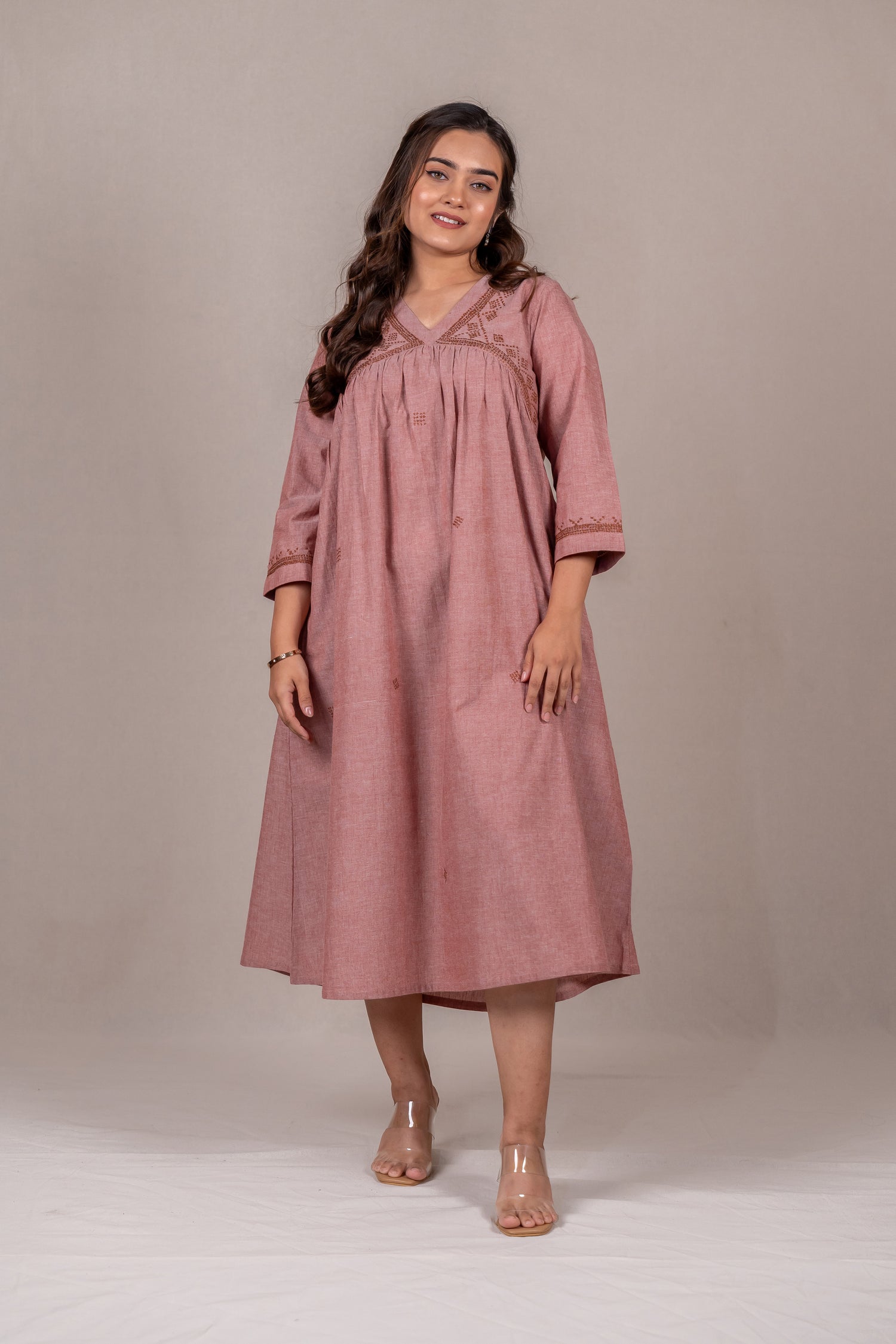 Marsala Cross-Stitch Long Dress – Sutra