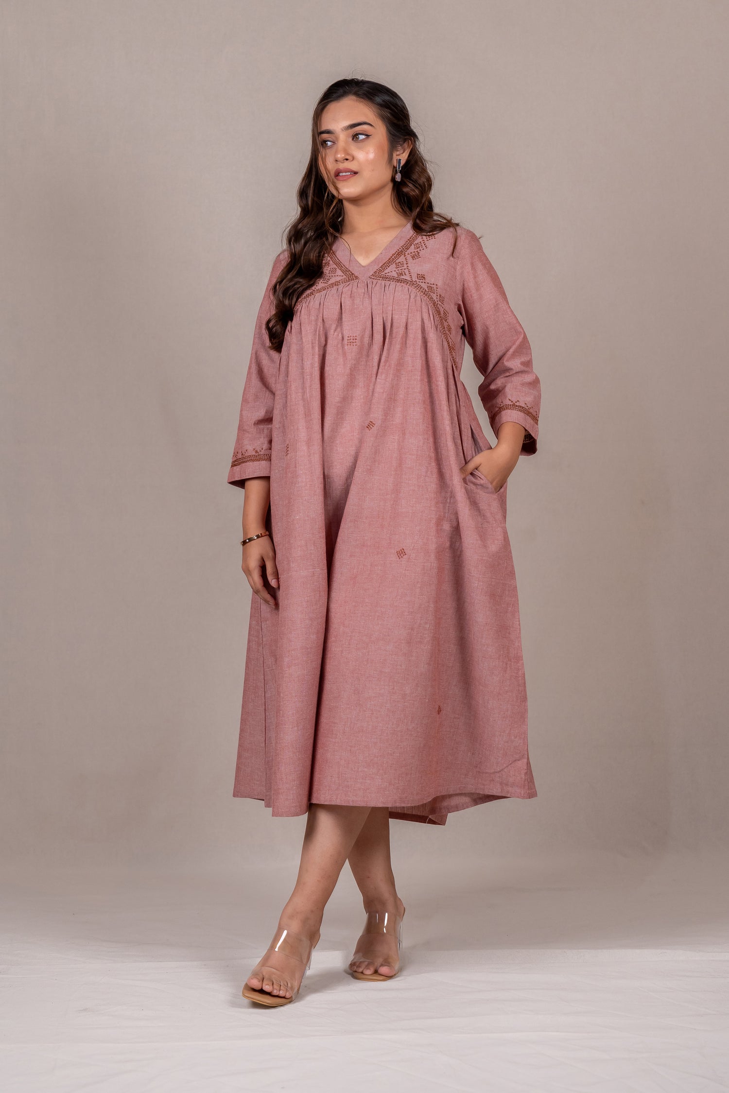 Marsala Cross-Stitch Long Dress – Sutra