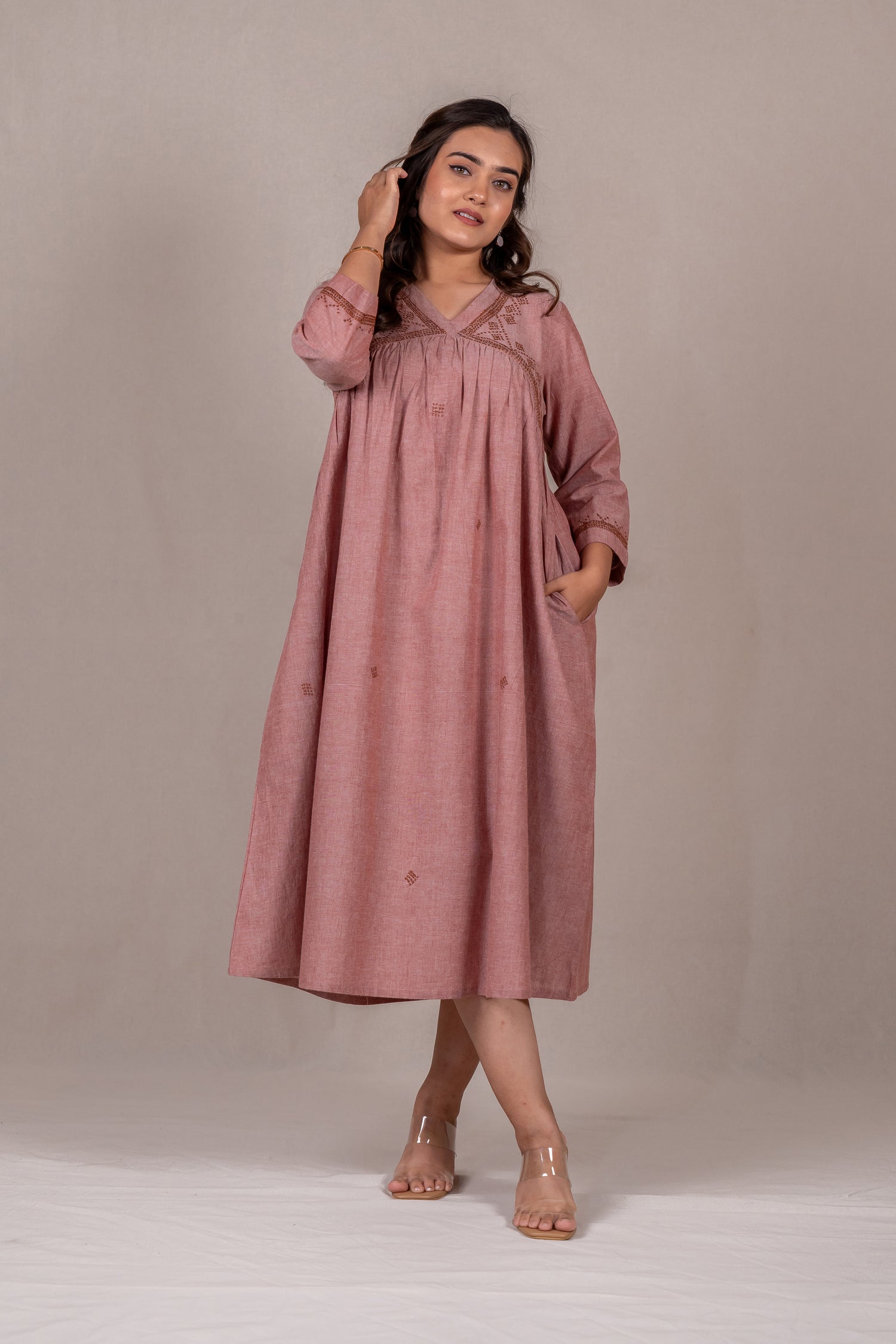 Marsala Cross-Stitch Long Dress – Sutra