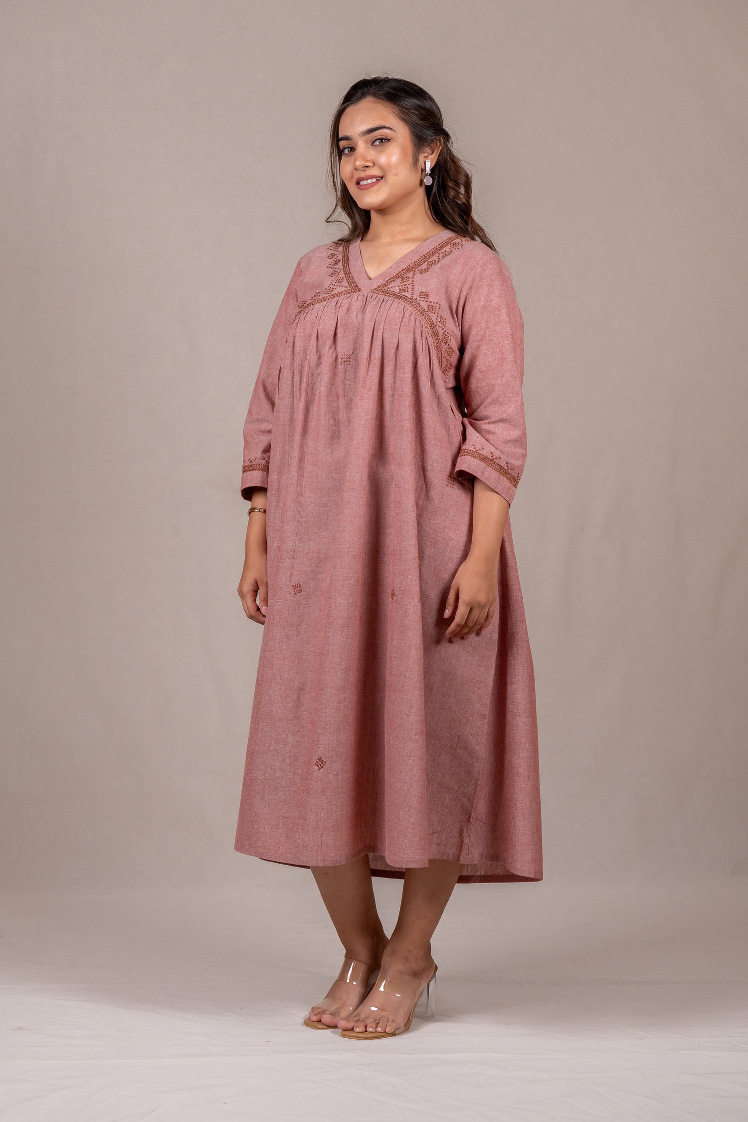 Marsala Cross-Stitch Long Dress – Sutra
