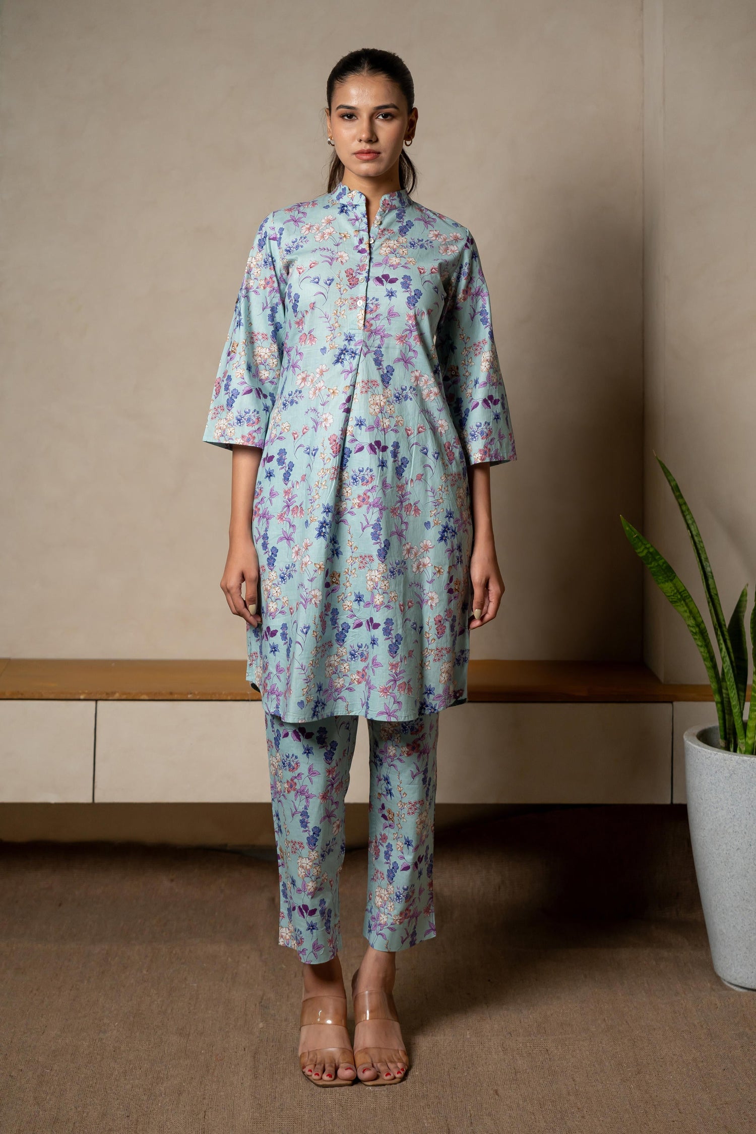 Aabha Aqua Printed Cotton Set of Two | Ray-ethnic