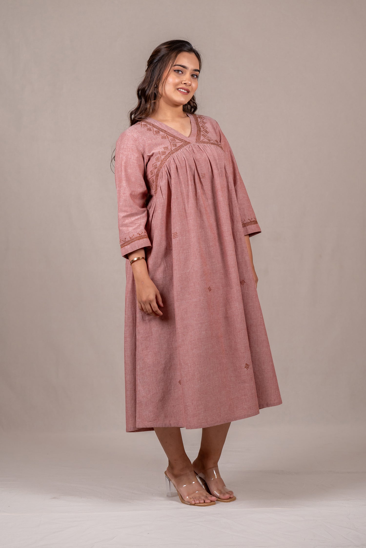 Marsala Cross-Stitch Long Dress – Sutra