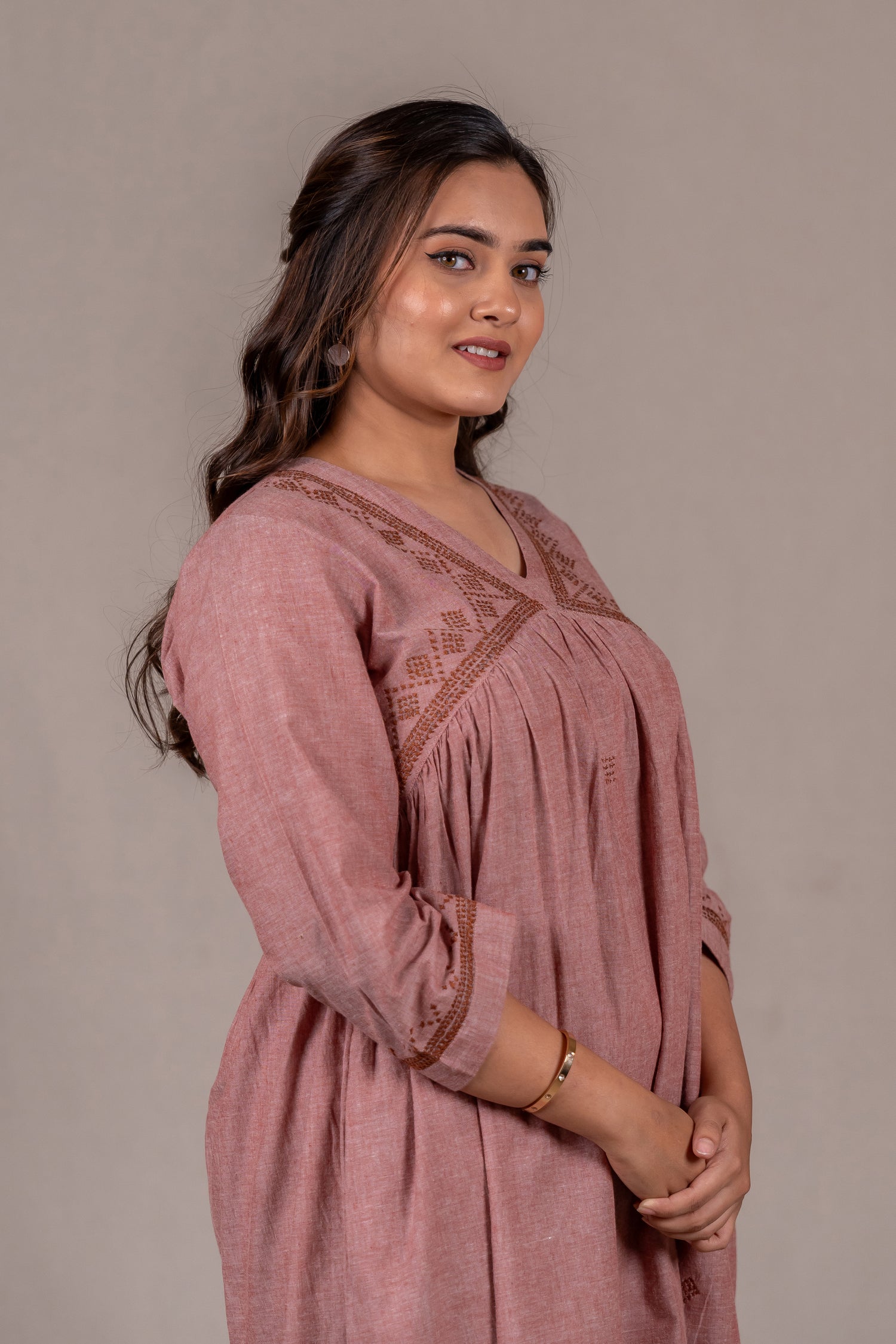 Marsala Cross-Stitch Long Dress – Sutra