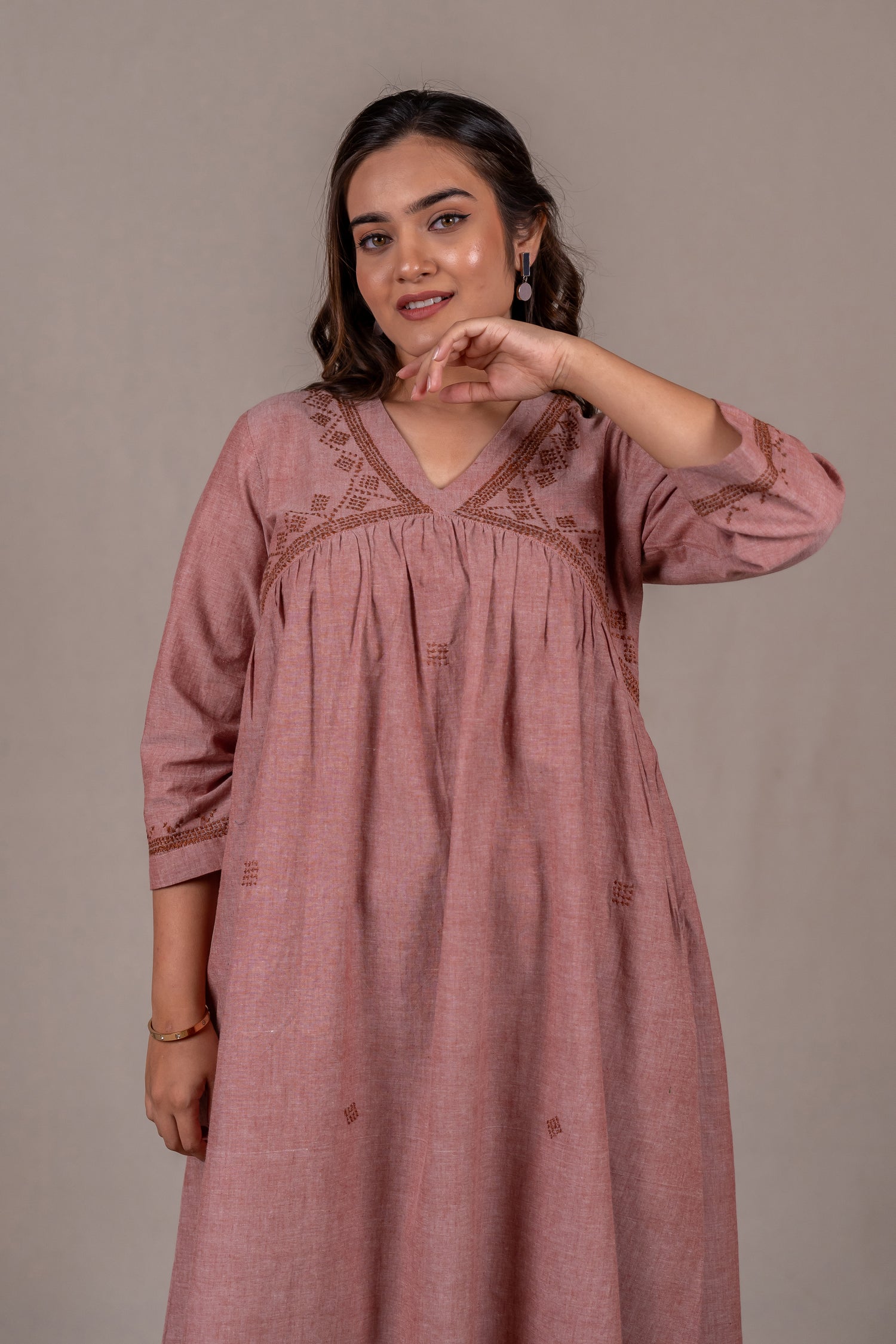 Marsala Cross-Stitch Long Dress – Sutra