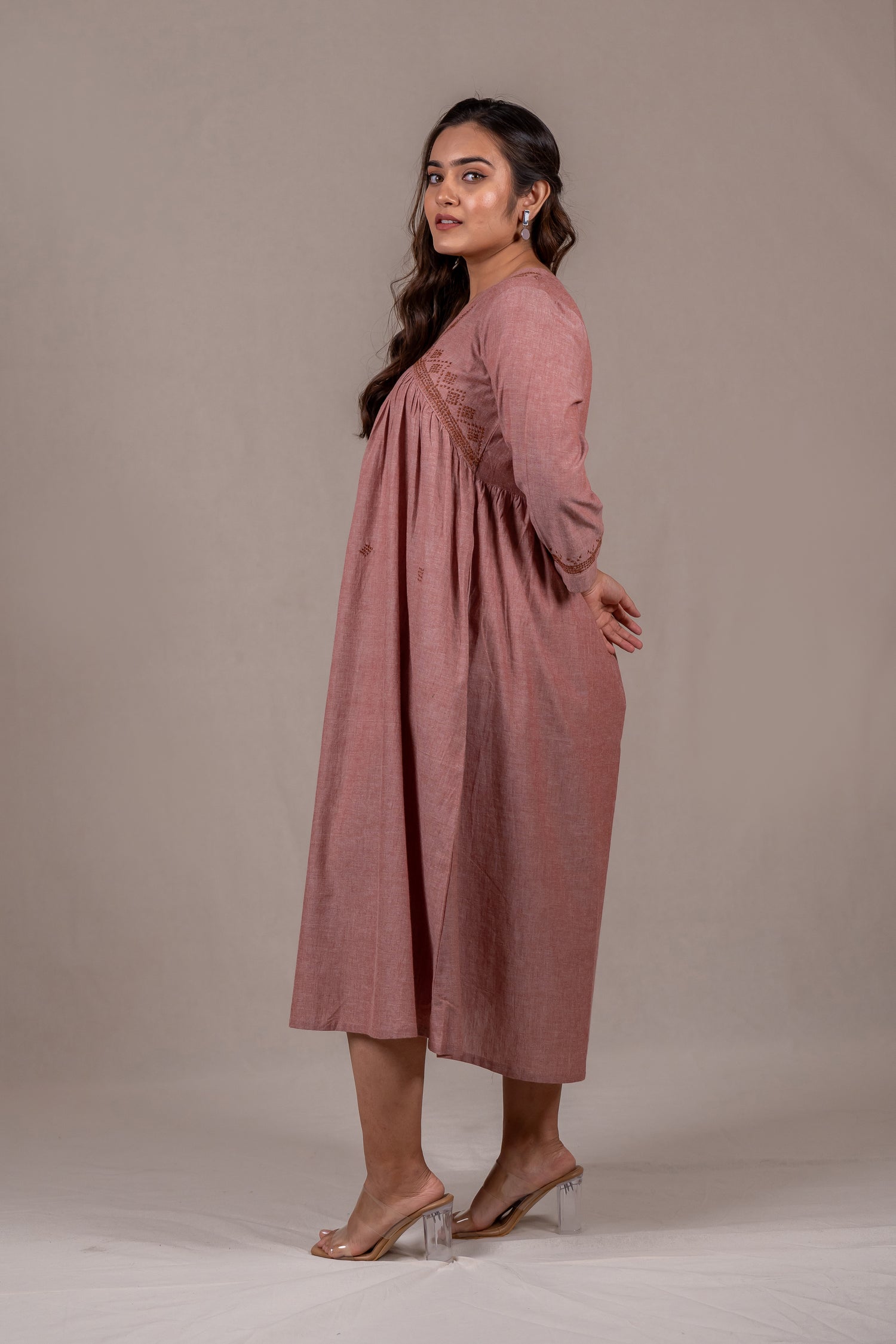 Marsala Cross-Stitch Long Dress – Sutra