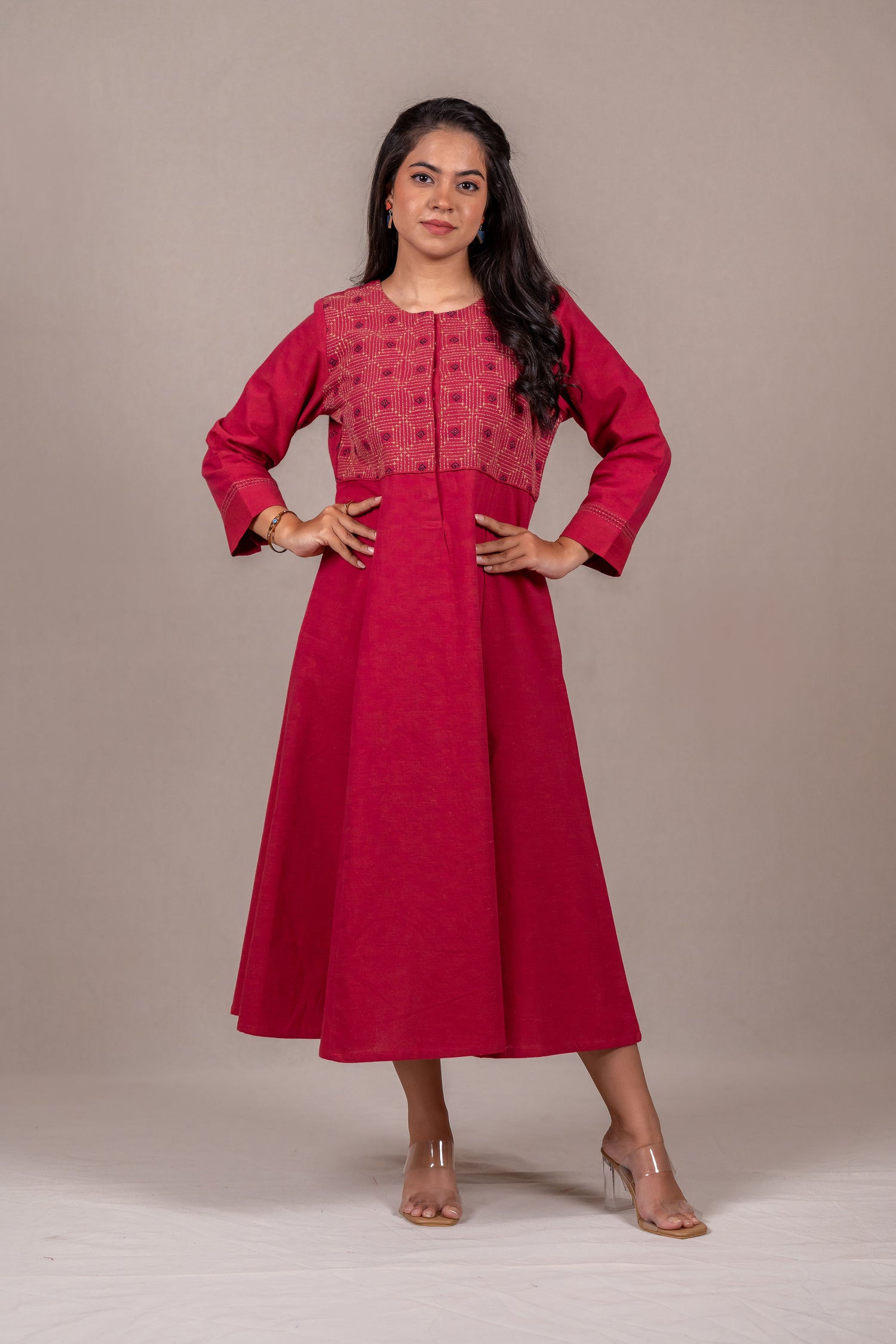 Handcrafted Kasuti Embroidered Dress in Maroon Rani – Sutra