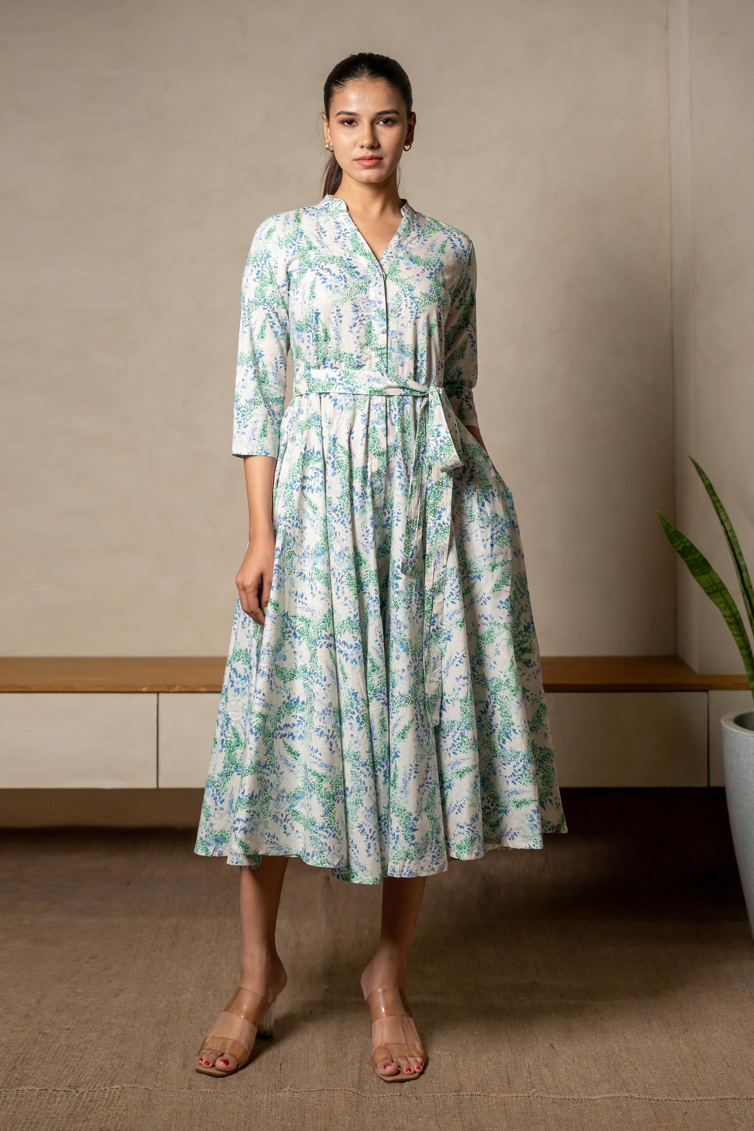 Aabha Sky Blue Printed Cotton Dress | Ray-ethnic