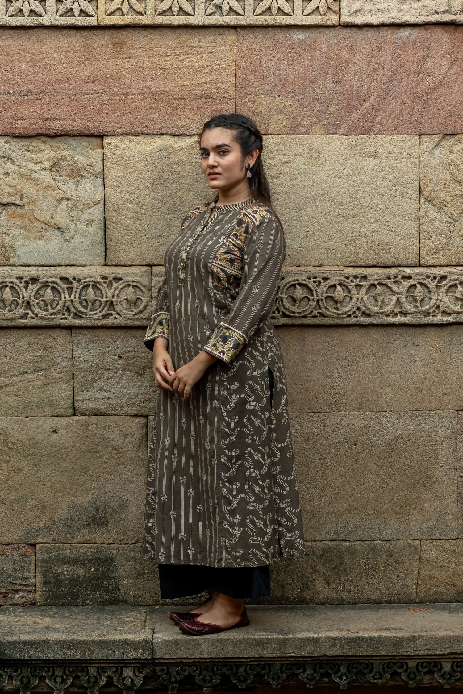 Ekatra Brown Hand Block Print Mull Cotton Kurta